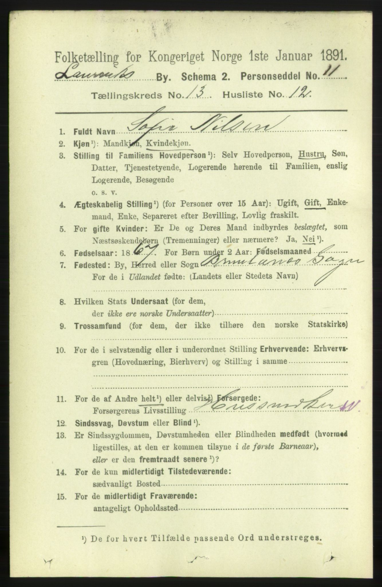 RA, 1891 census for 0707 Larvik, 1891, p. 10640