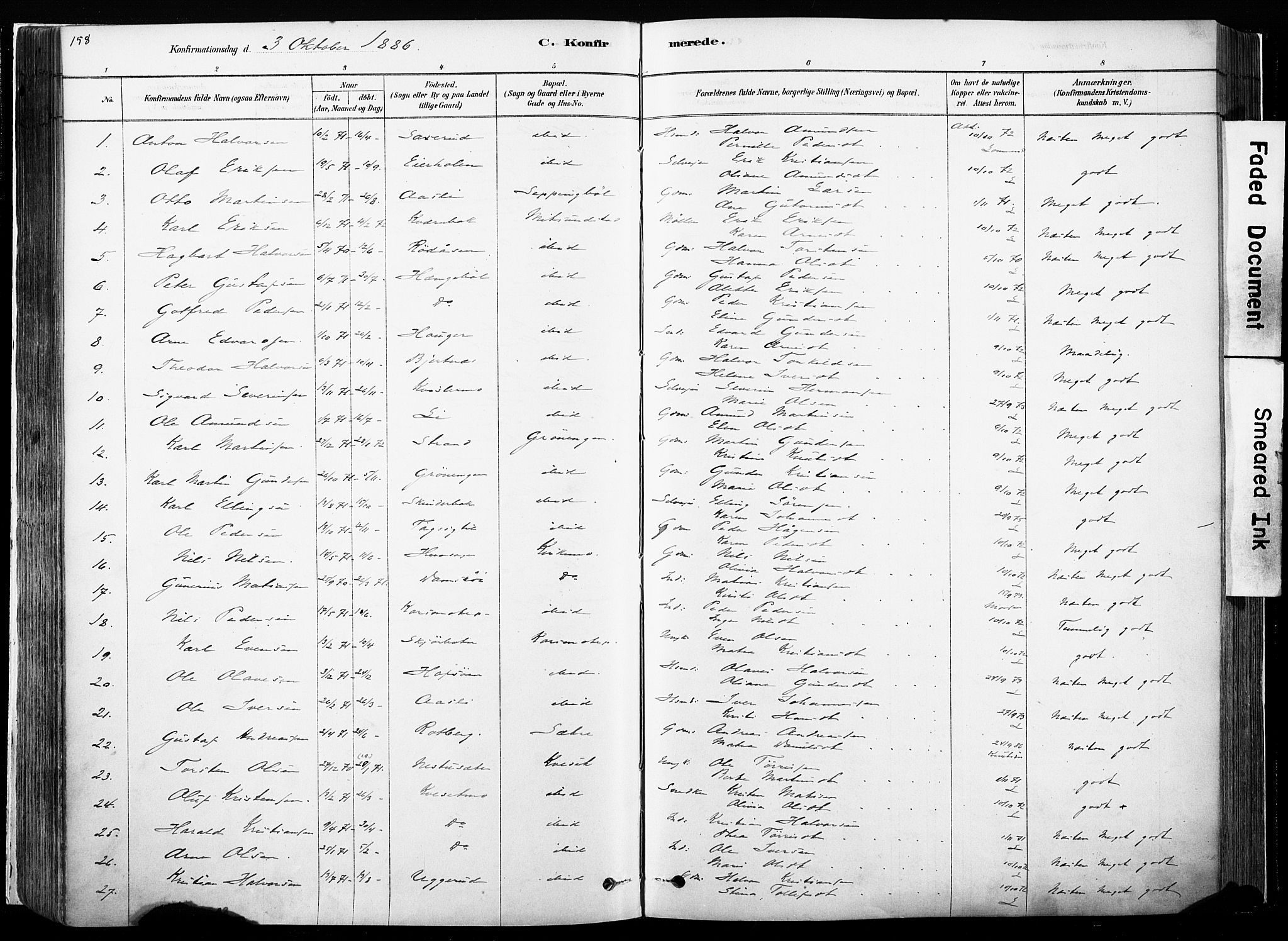 Hof prestekontor, SAH/PREST-038/H/Ha/Haa/L0010: Parish register (official) no. 10, 1878-1909, p. 158