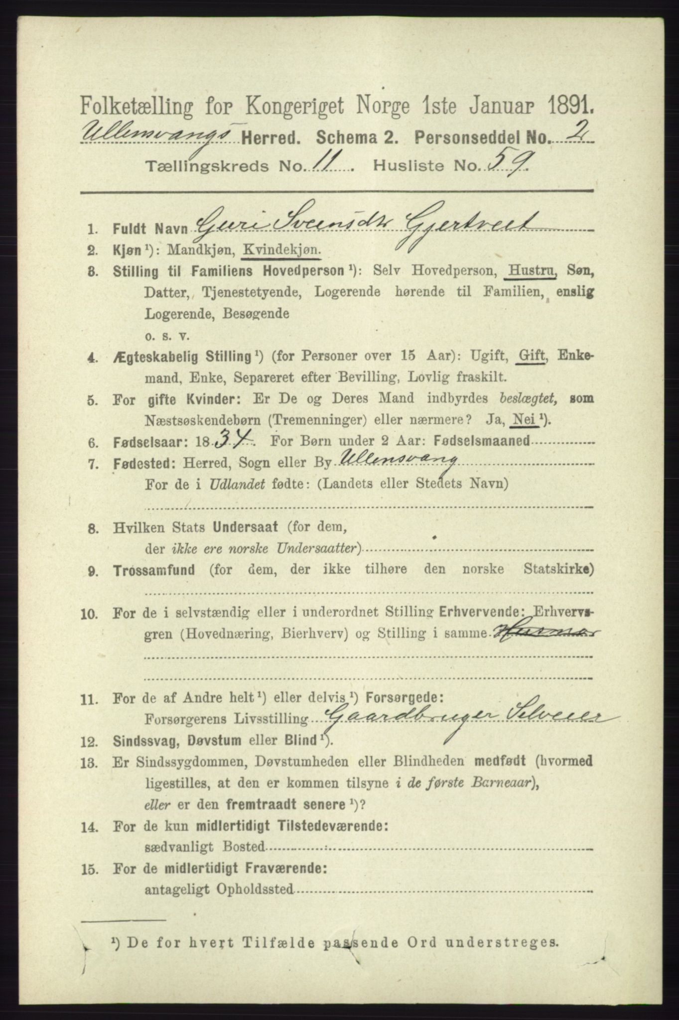 RA, 1891 census for 1230 Ullensvang, 1891, p. 4586