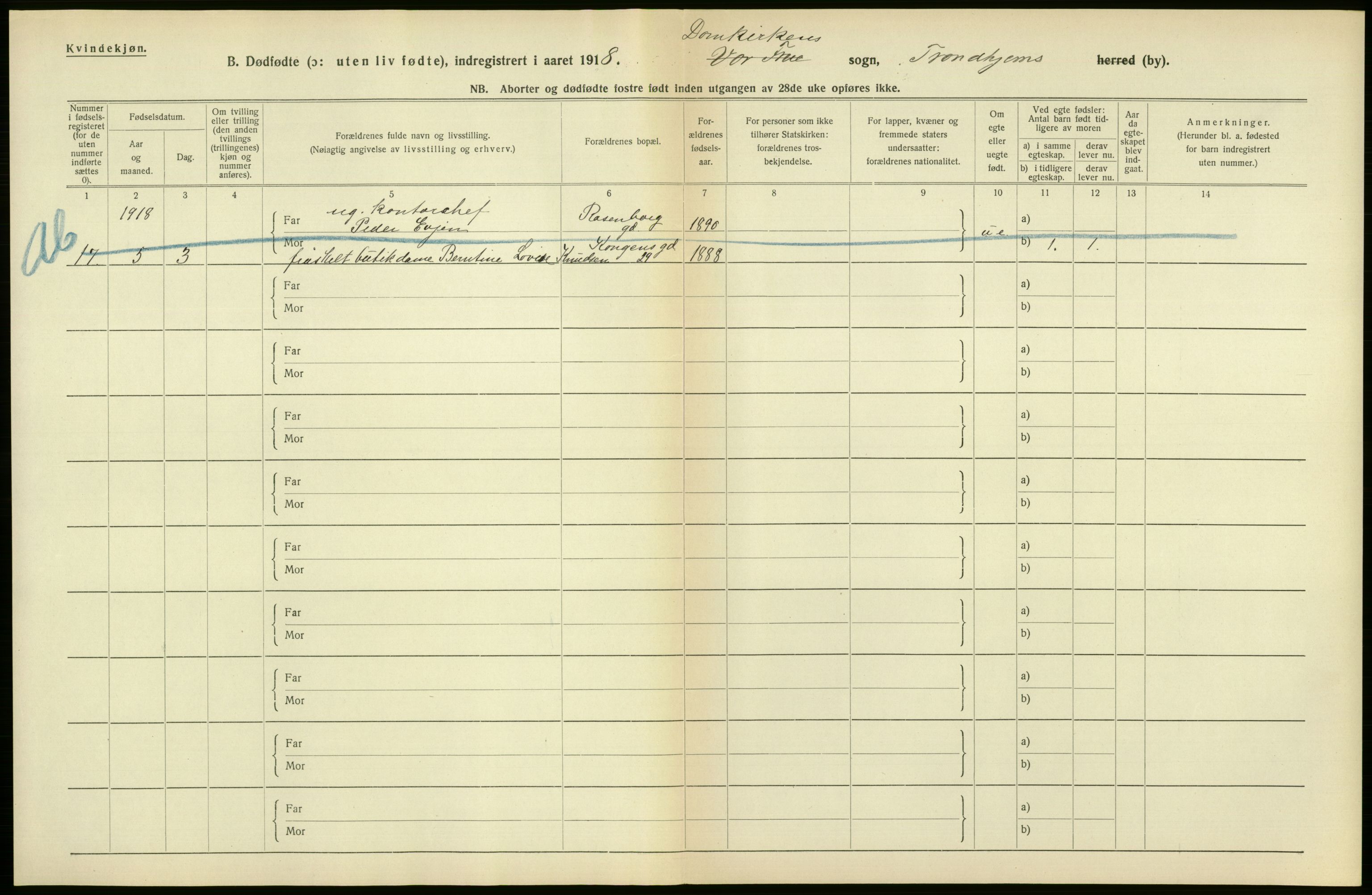 Statistisk sentralbyrå, Sosiodemografiske emner, Befolkning, AV/RA-S-2228/D/Df/Dfb/Dfbh/L0049: Trondheim: Døde, dødfødte., 1918, p. 364