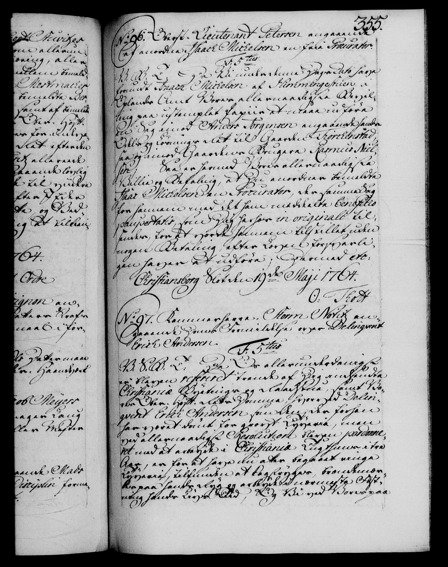 Danske Kanselli 1572-1799, RA/EA-3023/F/Fc/Fca/Fcab/L0037: Norske tegnelser, 1762-1766, p. 355a