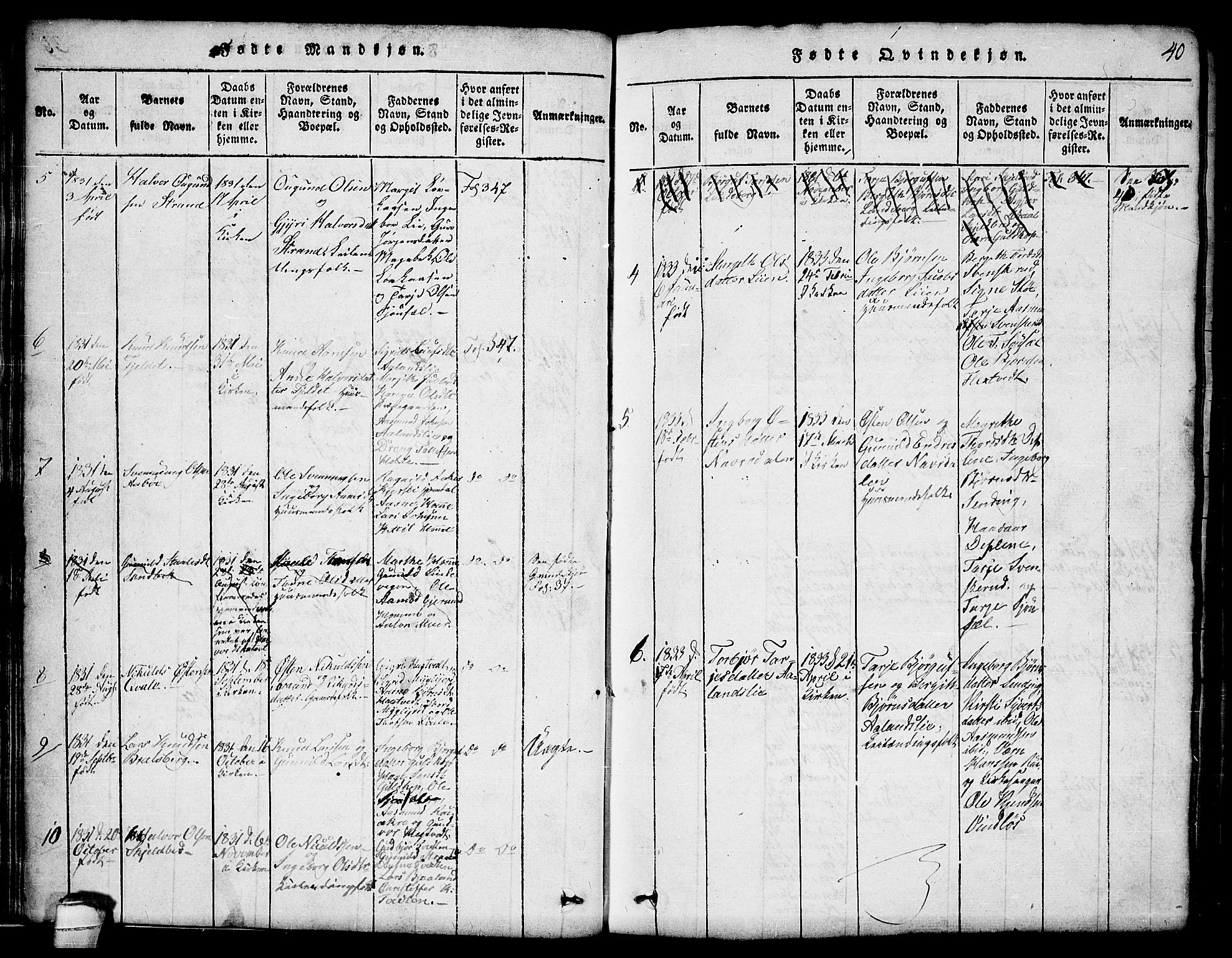 Lårdal kirkebøker, SAKO/A-284/G/Ga/L0001: Parish register (copy) no. I 1, 1815-1861, p. 40