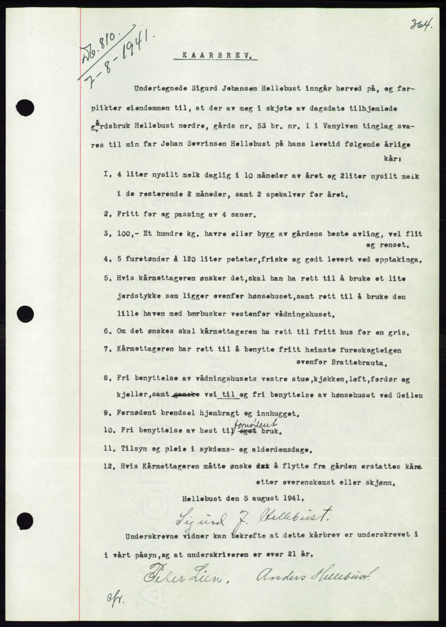 Søre Sunnmøre sorenskriveri, AV/SAT-A-4122/1/2/2C/L0071: Mortgage book no. 65, 1941-1941, Diary no: : 810/1941