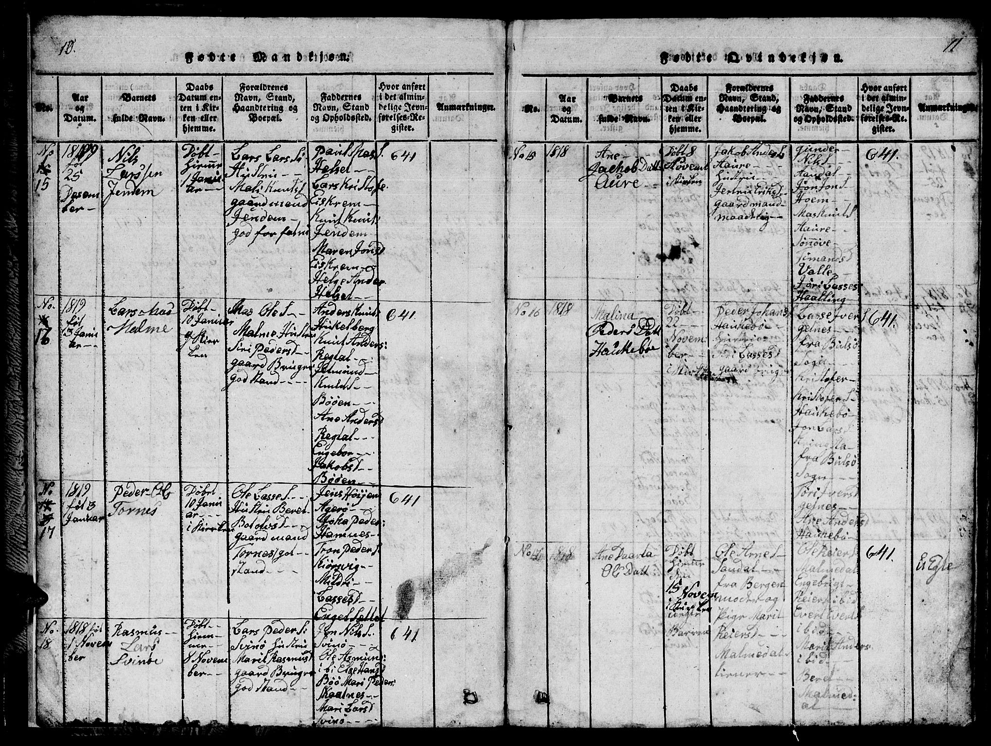 Ministerialprotokoller, klokkerbøker og fødselsregistre - Møre og Romsdal, SAT/A-1454/565/L0752: Parish register (copy) no. 565C01, 1817-1844, p. 10-11