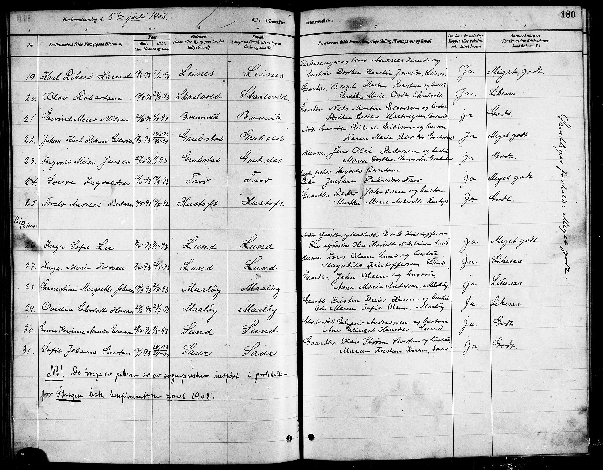 Ministerialprotokoller, klokkerbøker og fødselsregistre - Nordland, AV/SAT-A-1459/857/L0828: Parish register (copy) no. 857C03, 1879-1908, p. 180