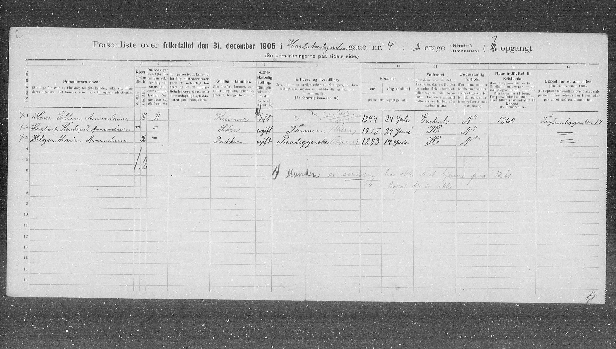 OBA, Municipal Census 1905 for Kristiania, 1905, p. 25508