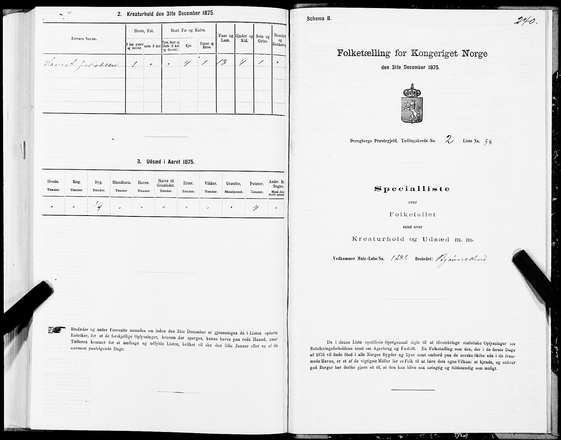 SAT, 1875 census for 1872P Dverberg, 1875, p. 1240