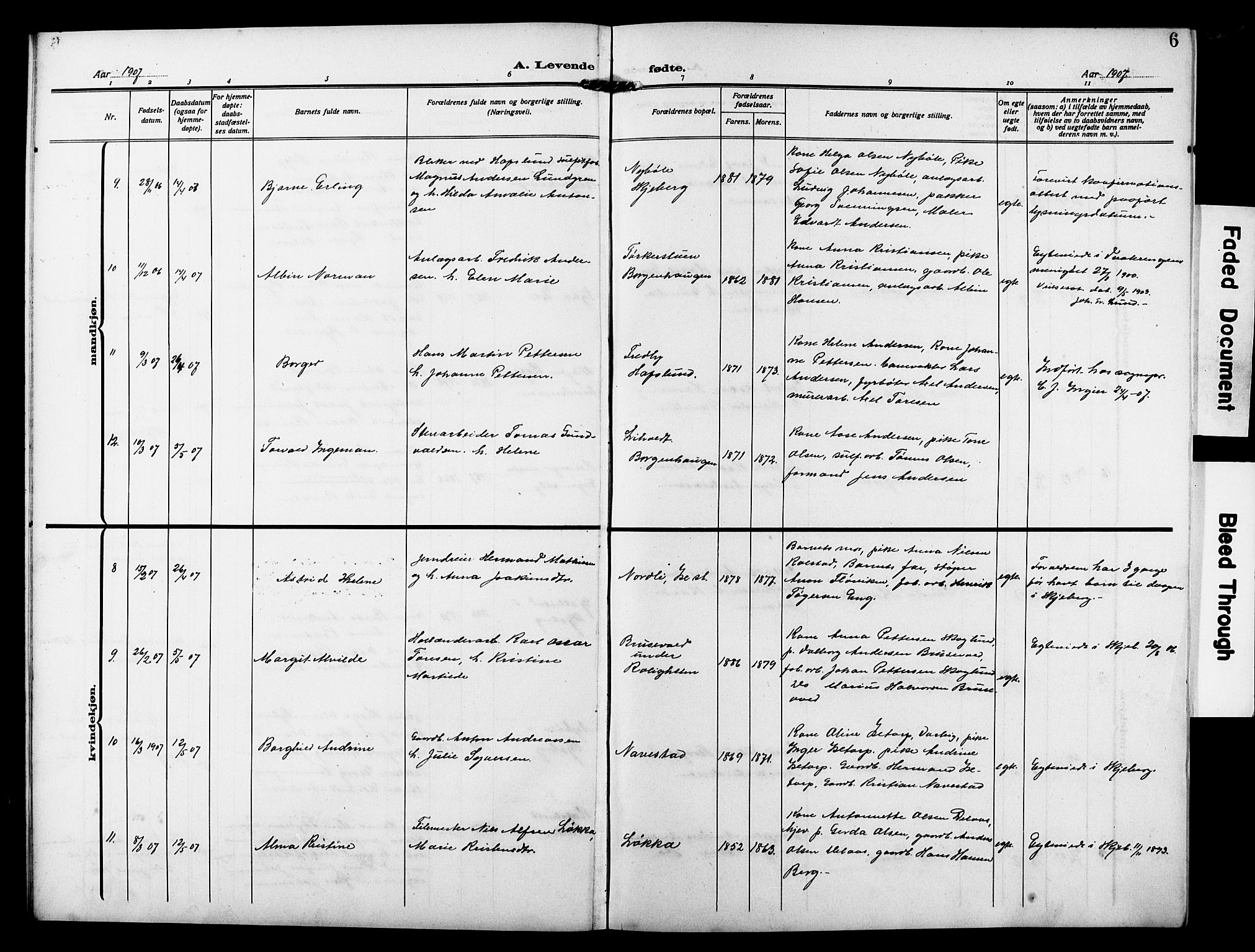 Skjeberg prestekontor Kirkebøker, AV/SAO-A-10923/G/Gd/L0001: Parish register (copy) no. IV 1, 1907-1917, p. 6