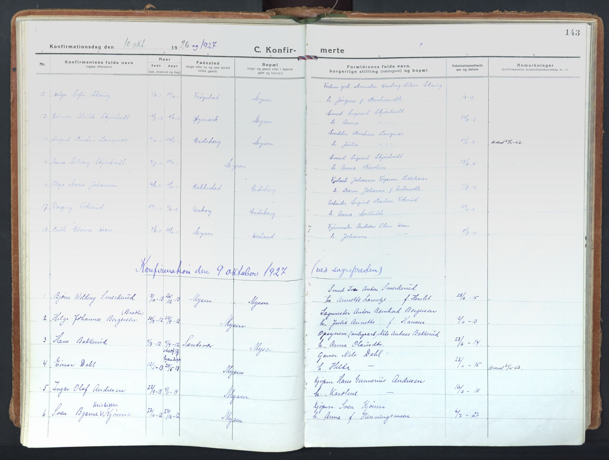 Eidsberg prestekontor Kirkebøker, SAO/A-10905/F/Fd/L0001: Parish register (official) no. IV 1, 1921-1948, p. 143