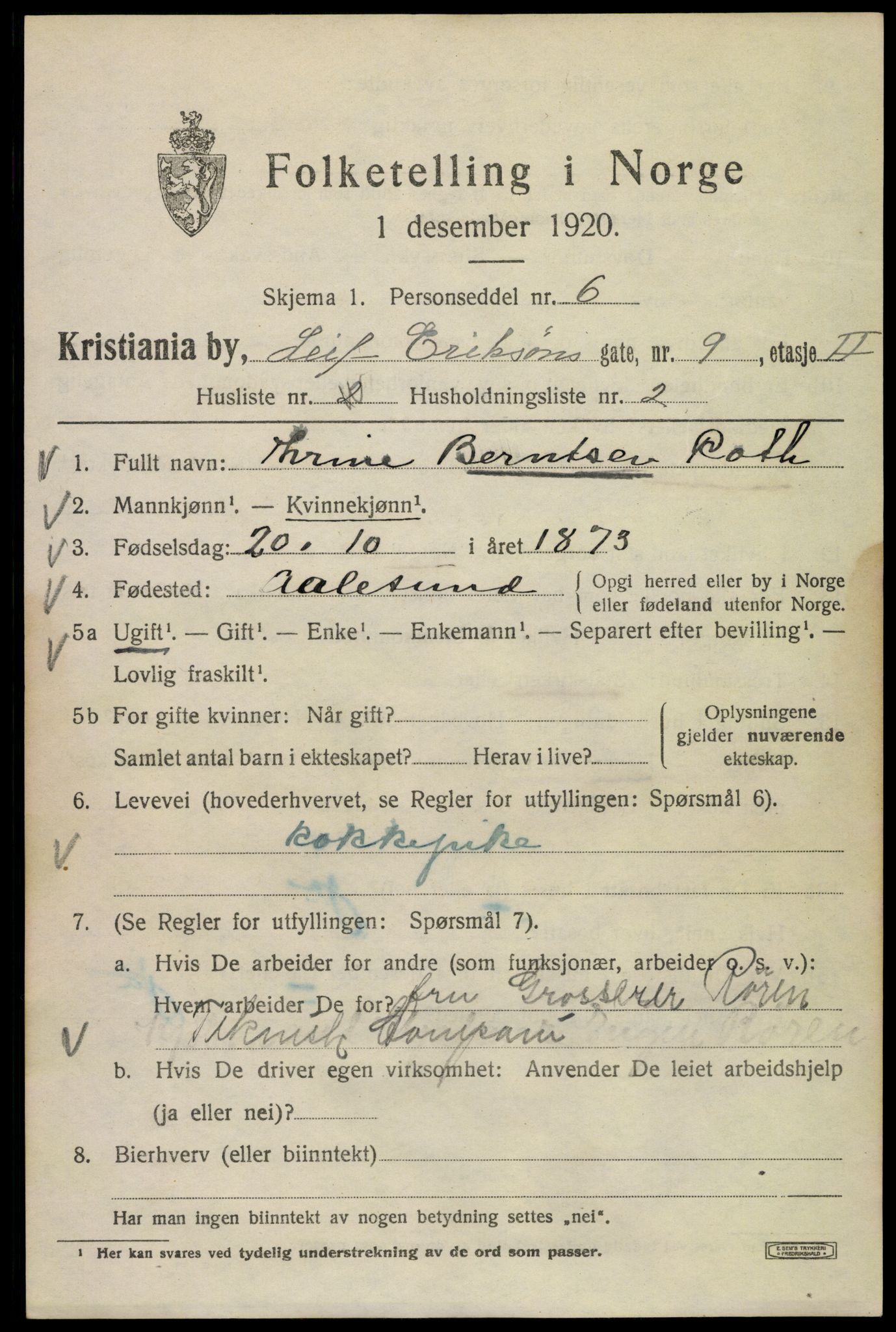 SAO, 1920 census for Kristiania, 1920, p. 362311