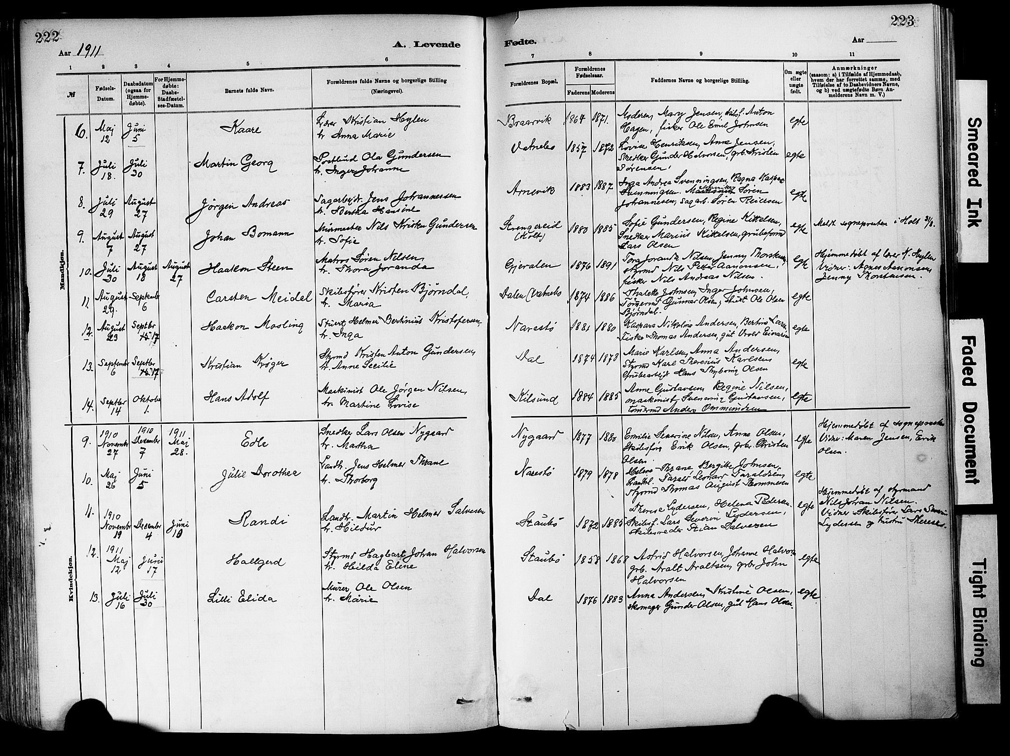 Dypvåg sokneprestkontor, AV/SAK-1111-0007/F/Fa/Fab/L0001: Parish register (official) no. A 1, 1885-1912, p. 222-223