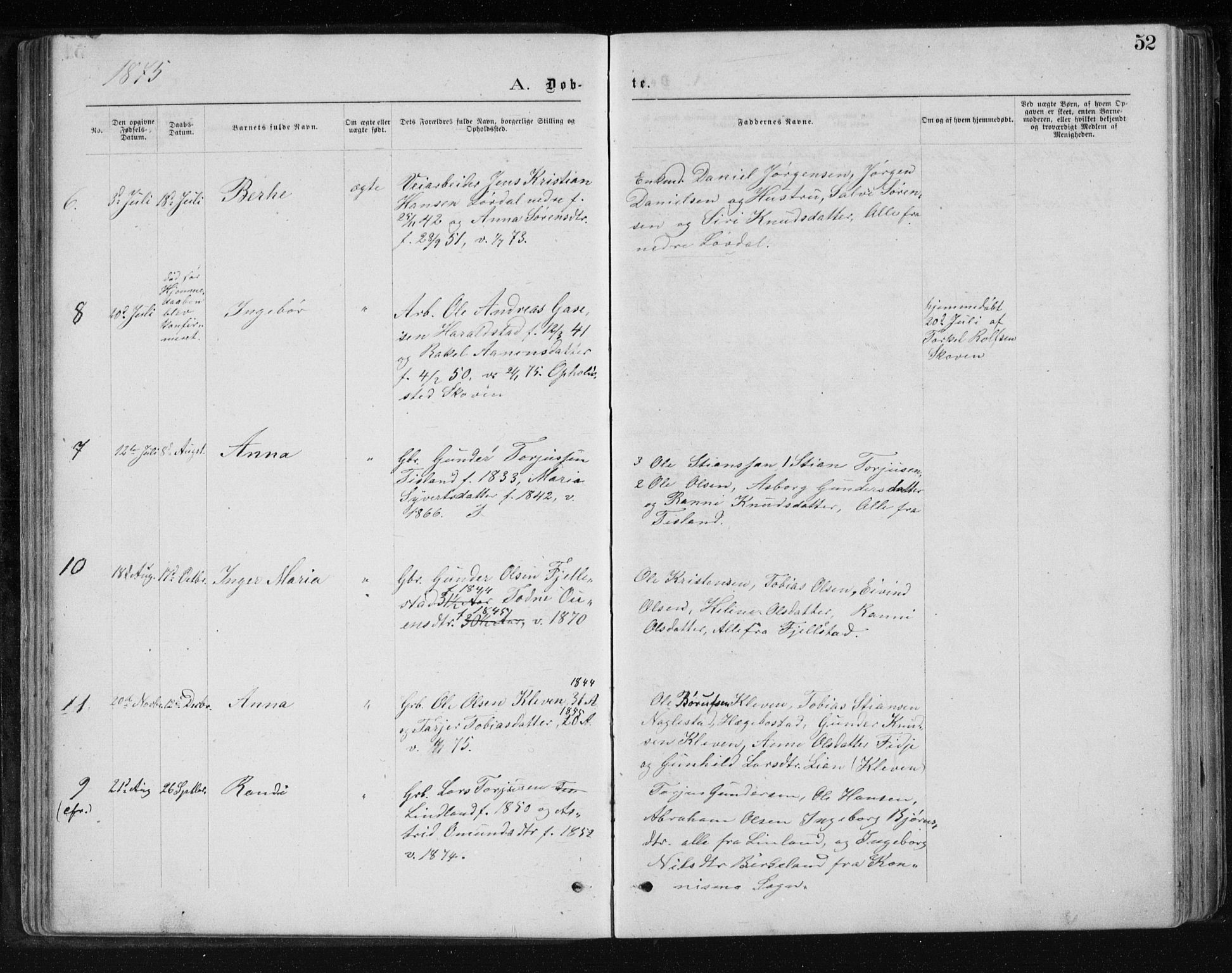 Holum sokneprestkontor, AV/SAK-1111-0022/F/Fb/Fbb/L0003: Parish register (copy) no. B 3, 1875-1898, p. 52