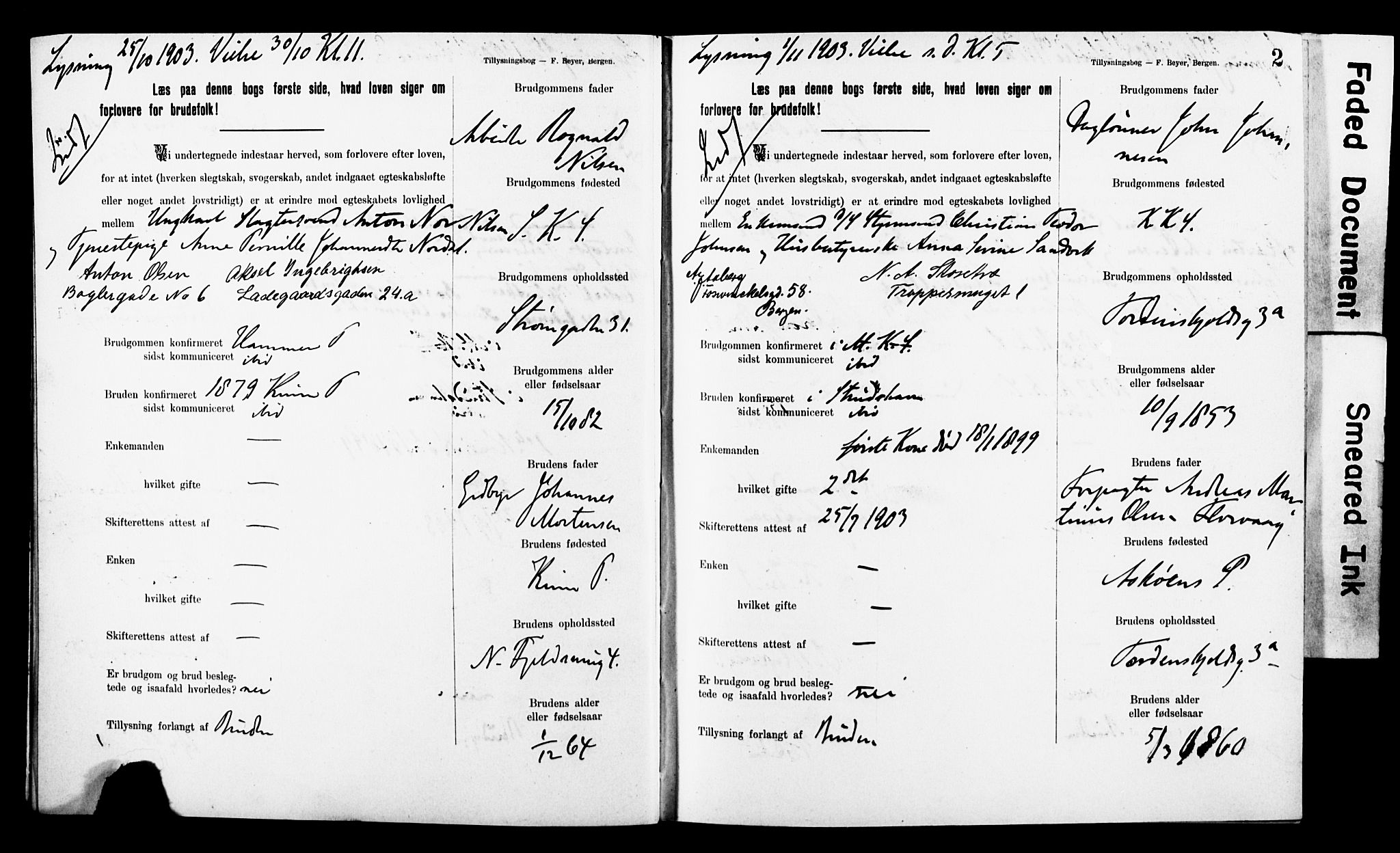 Korskirken sokneprestembete, AV/SAB-A-76101: Best man's statements no. II.5.8, 1903-1908, p. 2