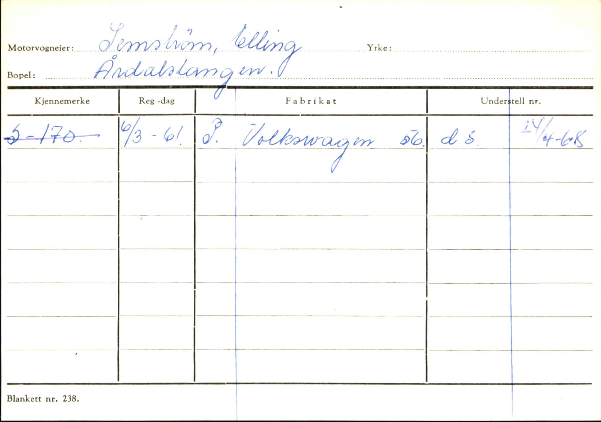 Statens vegvesen, Sogn og Fjordane vegkontor, SAB/A-5301/4/F/L0146: Registerkort Årdal R-Å samt diverse kort, 1945-1975, p. 281