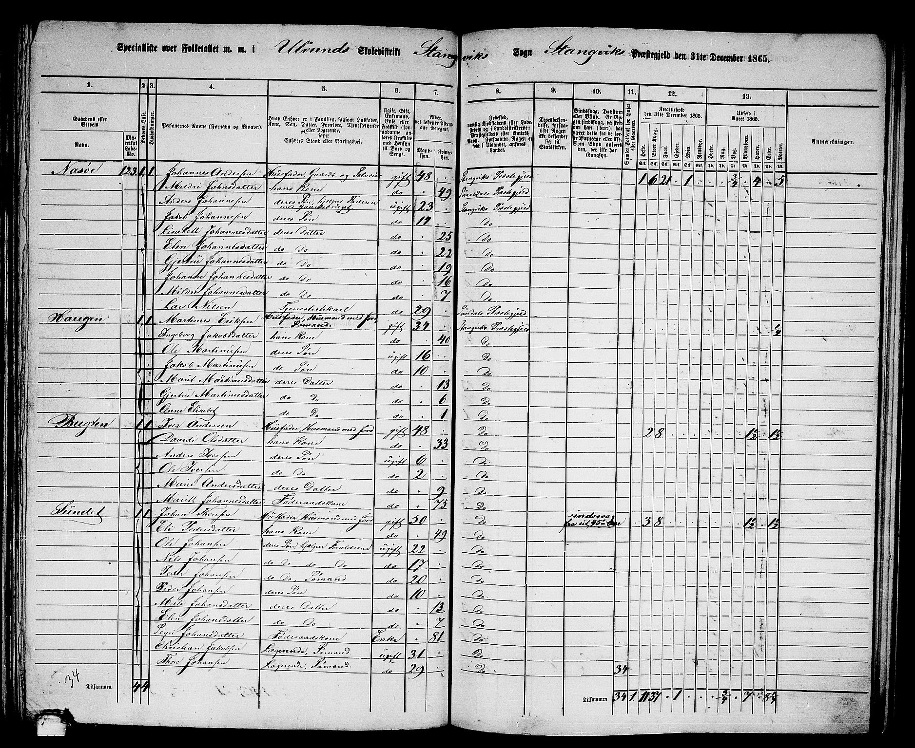 RA, 1865 census for Stangvik, 1865, p. 89