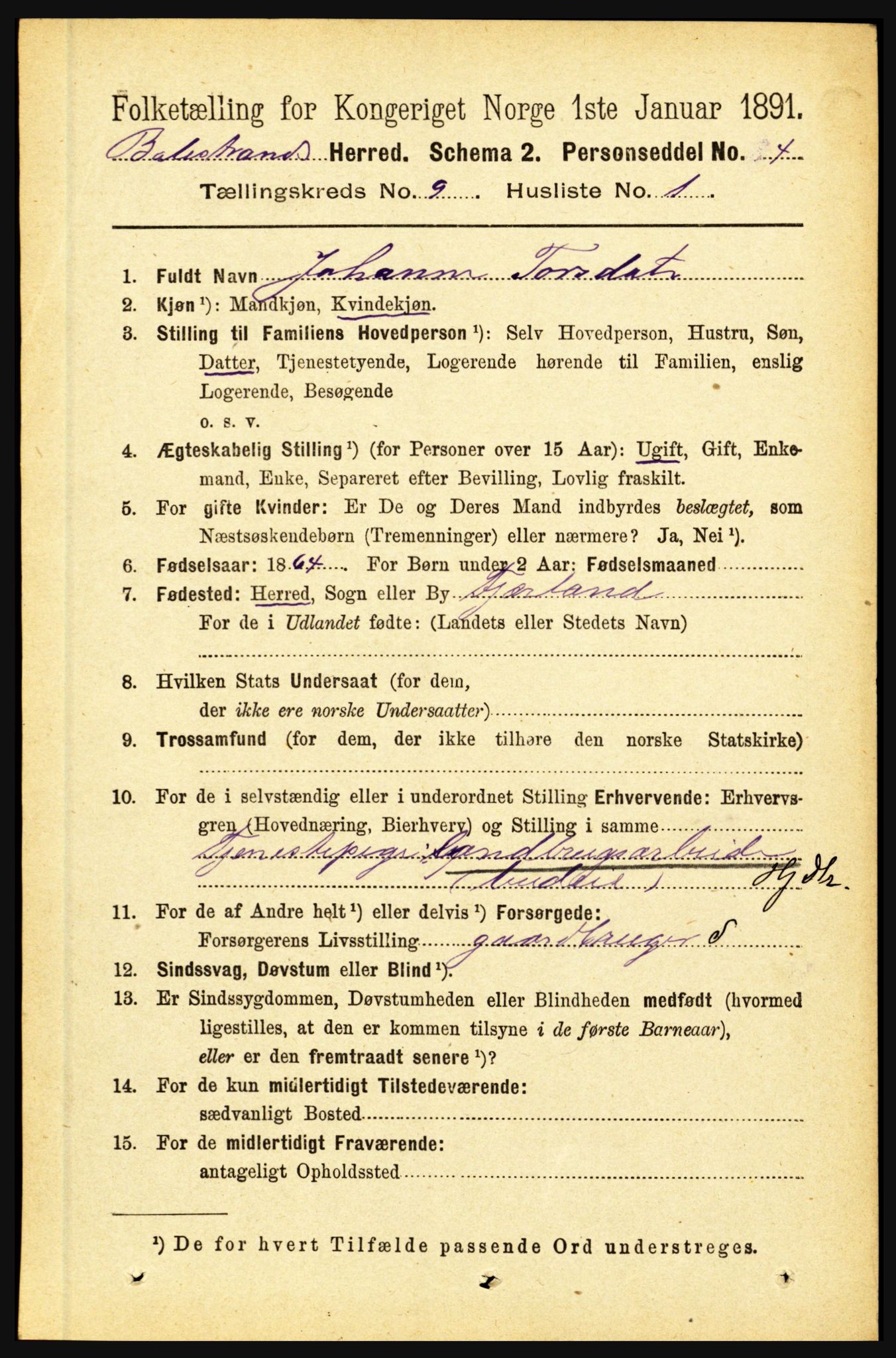 RA, 1891 census for 1418 Balestrand, 1891, p. 2048