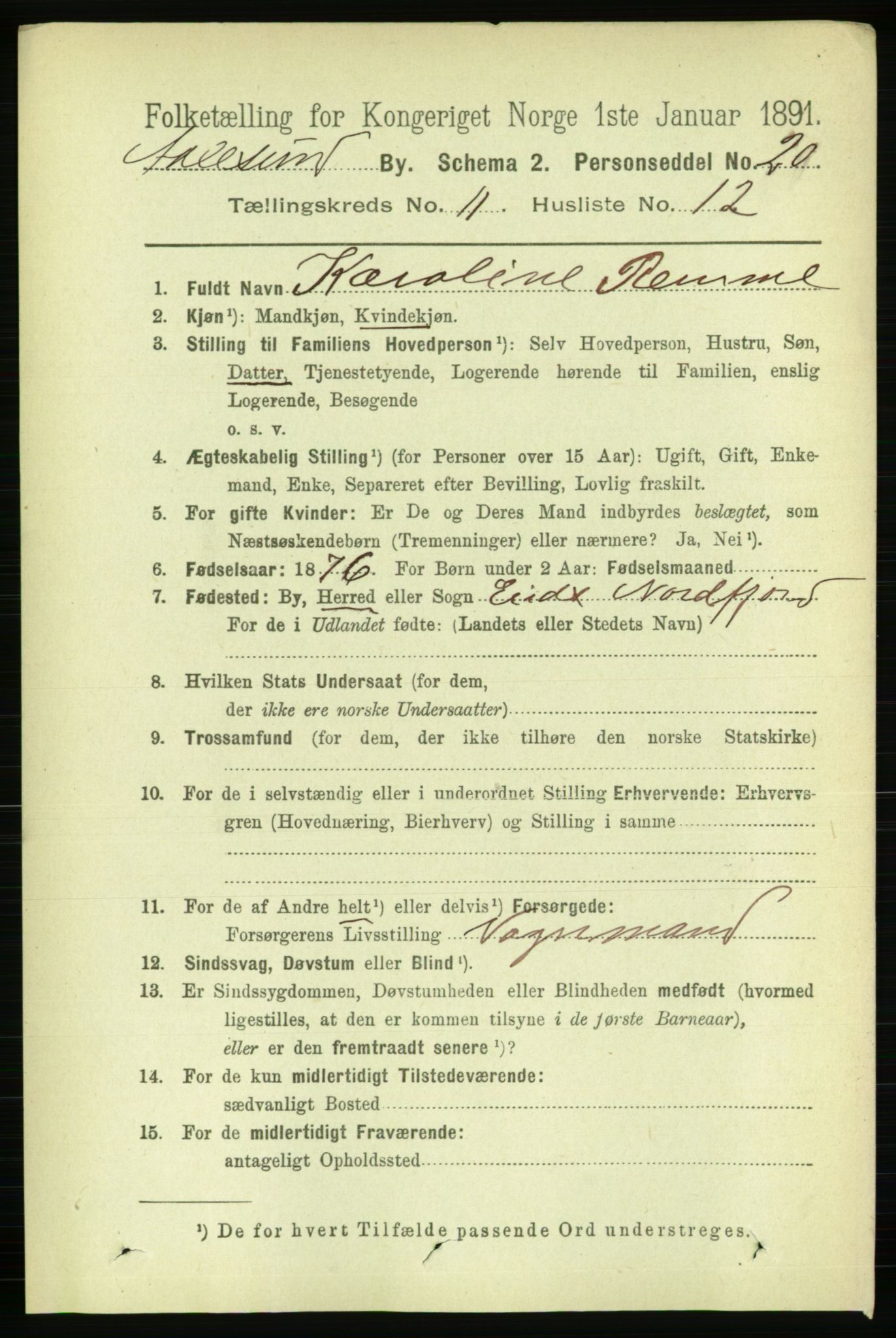 RA, 1891 census for 1501 Ålesund, 1891, p. 7134