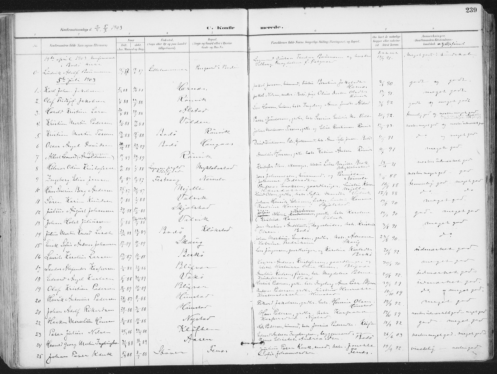 Ministerialprotokoller, klokkerbøker og fødselsregistre - Nordland, SAT/A-1459/802/L0055: Parish register (official) no. 802A02, 1894-1915, p. 239