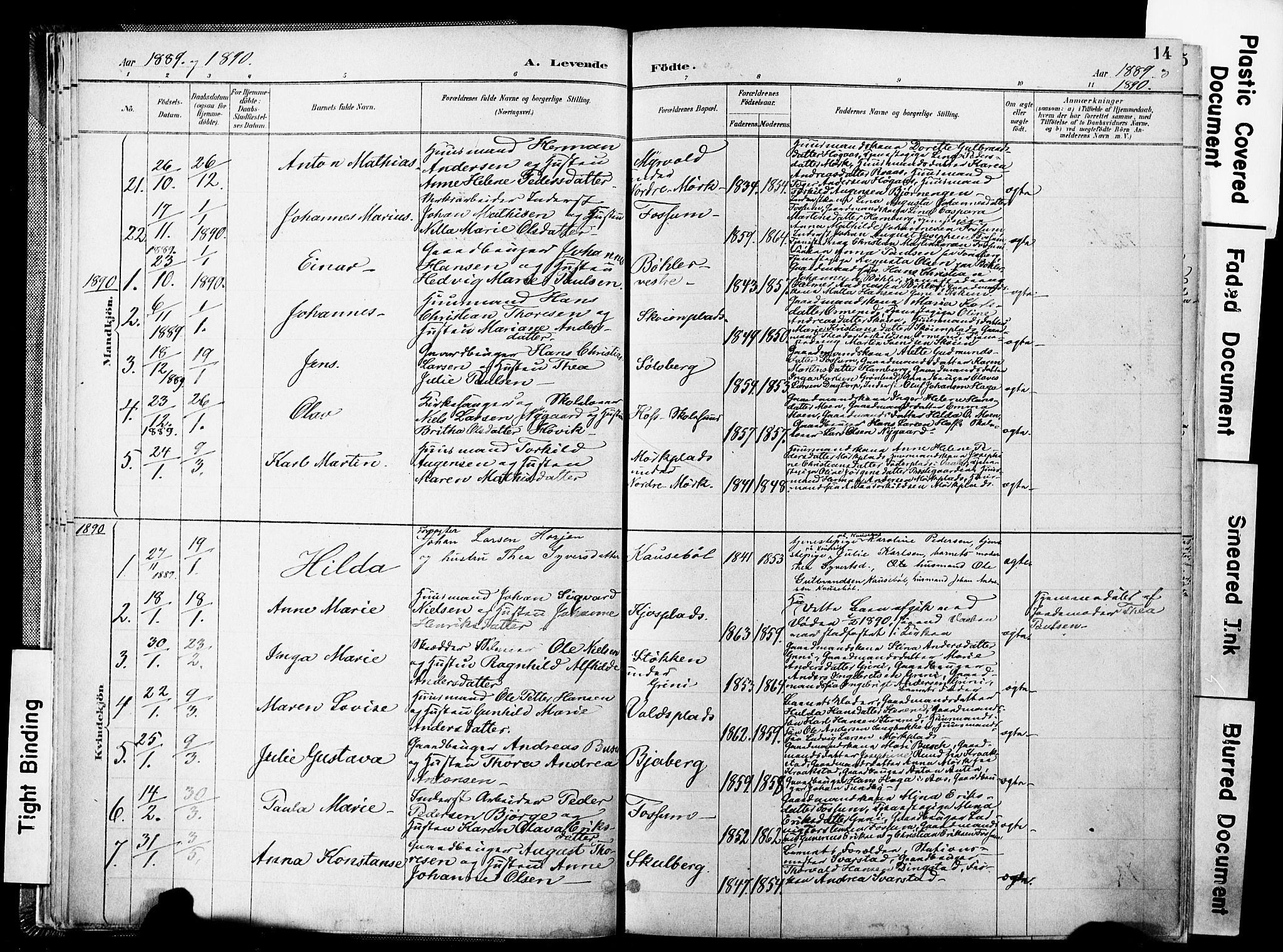 Spydeberg prestekontor Kirkebøker, AV/SAO-A-10924/F/Fa/L0008: Parish register (official) no. I 8, 1886-1900, p. 14