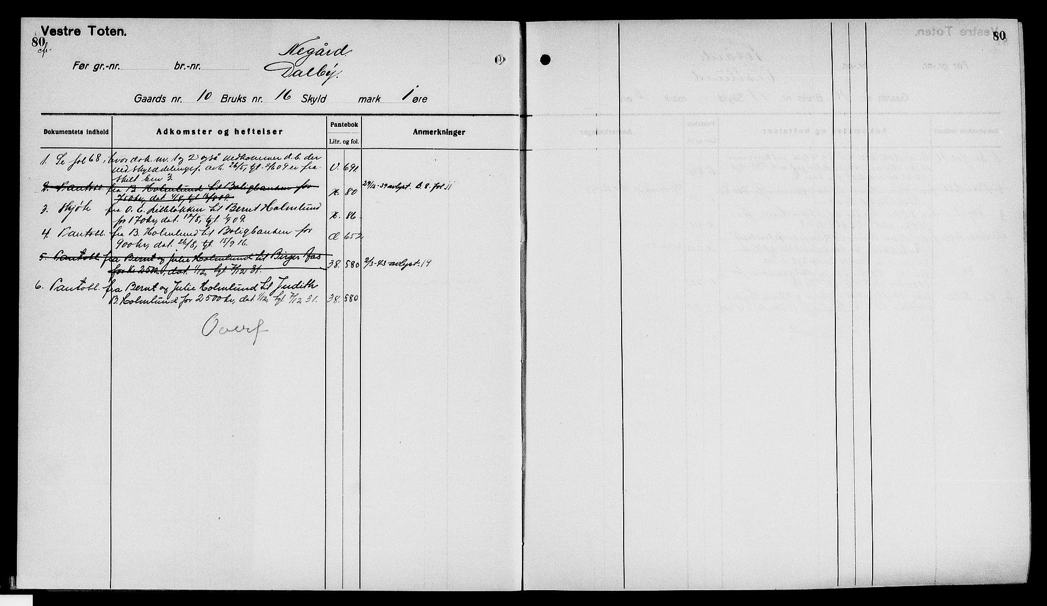 Toten tingrett, AV/SAH-TING-006/H/Ha/Haa/L0040: Mortgage register no. 40, 1925, p. 80