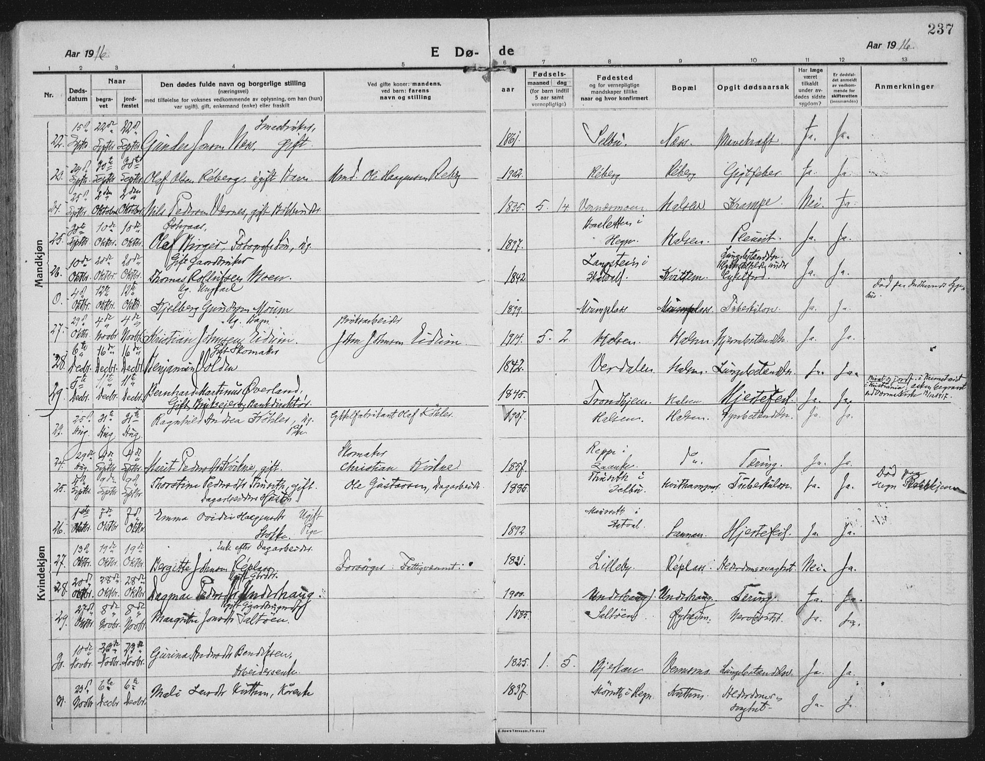 Ministerialprotokoller, klokkerbøker og fødselsregistre - Nord-Trøndelag, AV/SAT-A-1458/709/L0083: Parish register (official) no. 709A23, 1916-1928, p. 237