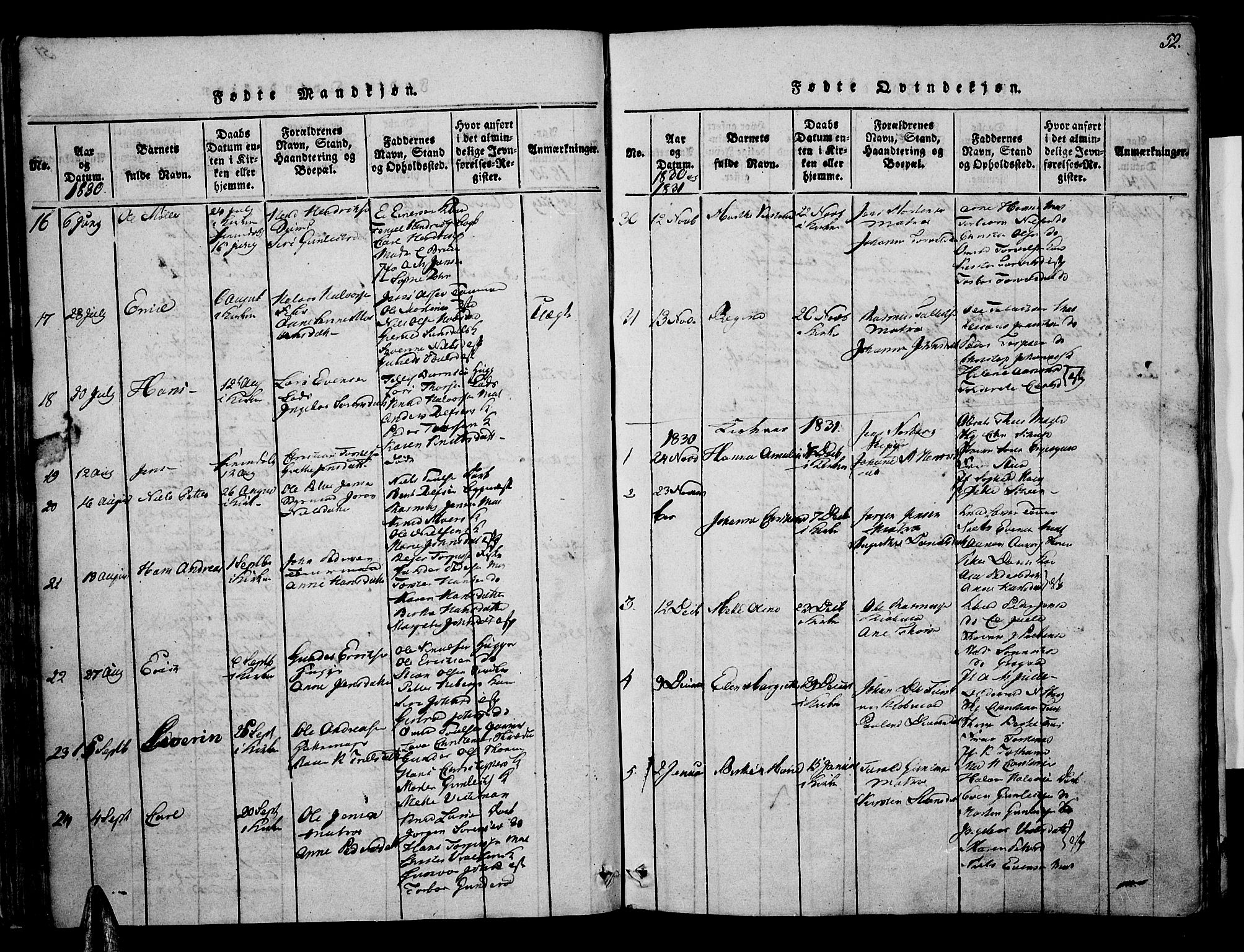 Risør sokneprestkontor, AV/SAK-1111-0035/F/Fa/L0002: Parish register (official) no. A 2, 1815-1839, p. 52