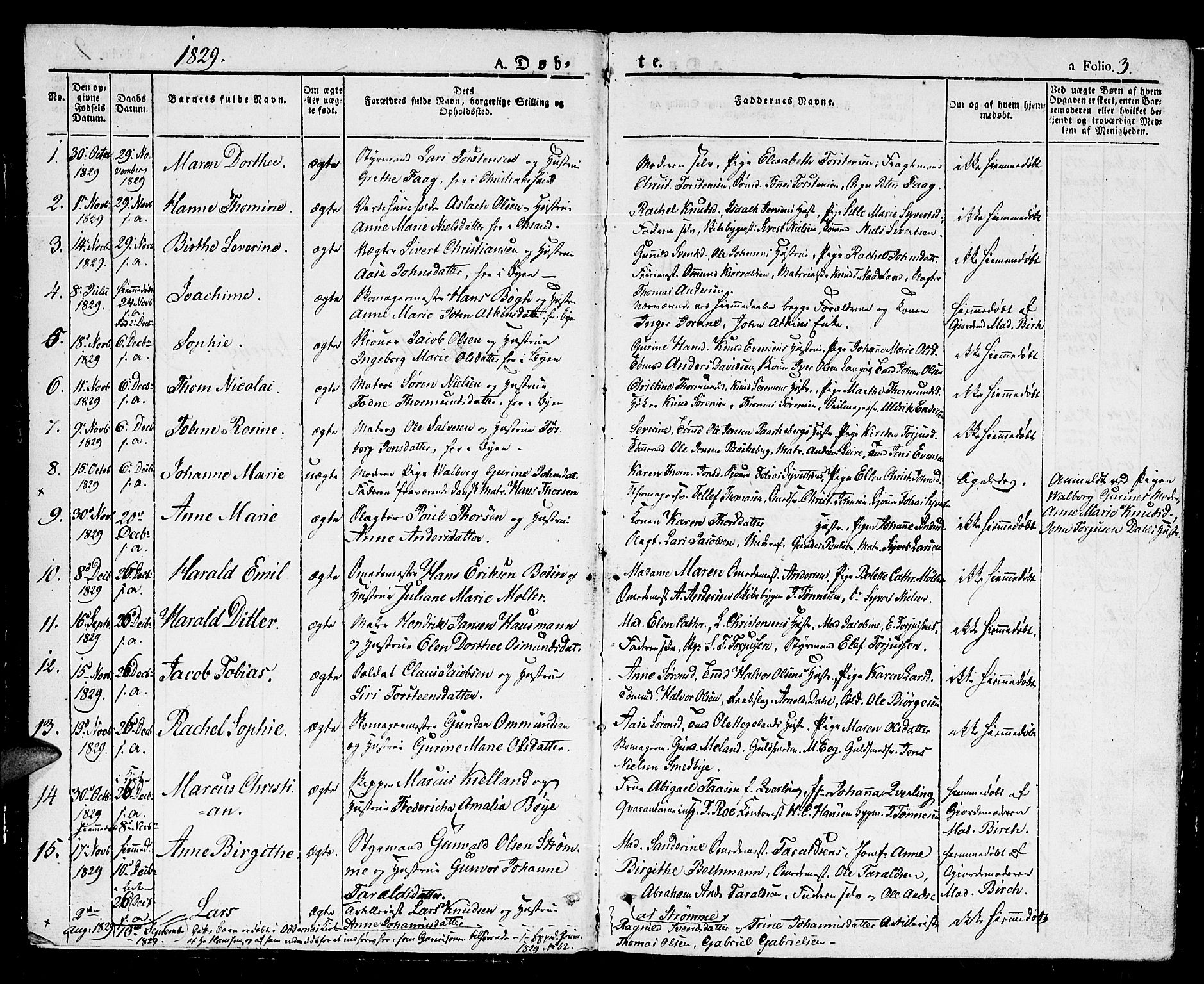 Kristiansand domprosti, SAK/1112-0006/F/Fb/L0007: Parish register (copy) no. B 7, 1829-1837, p. 3