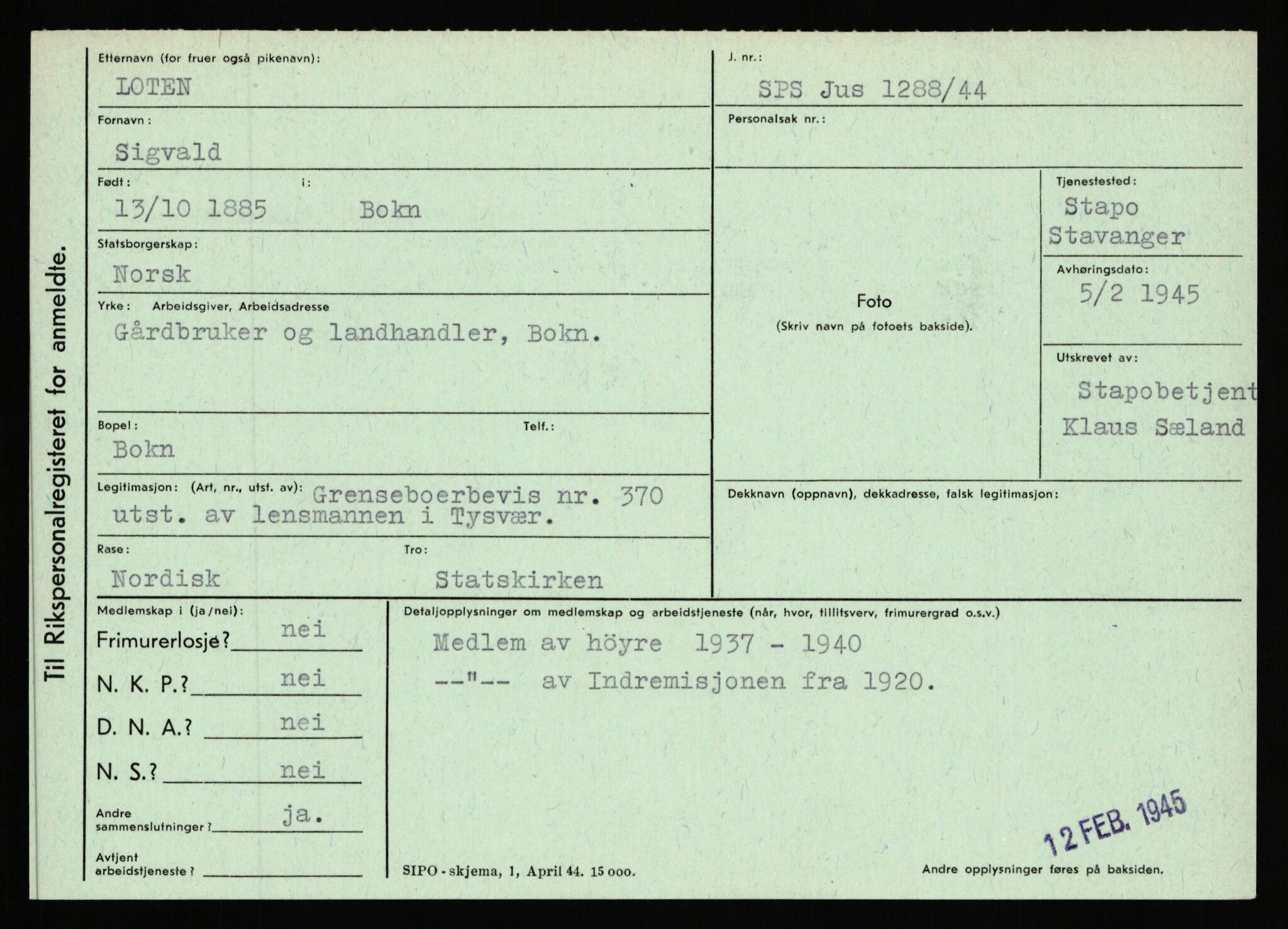 Statspolitiet - Hovedkontoret / Osloavdelingen, AV/RA-S-1329/C/Ca/L0010: Lind - Moksnes, 1943-1945, p. 764