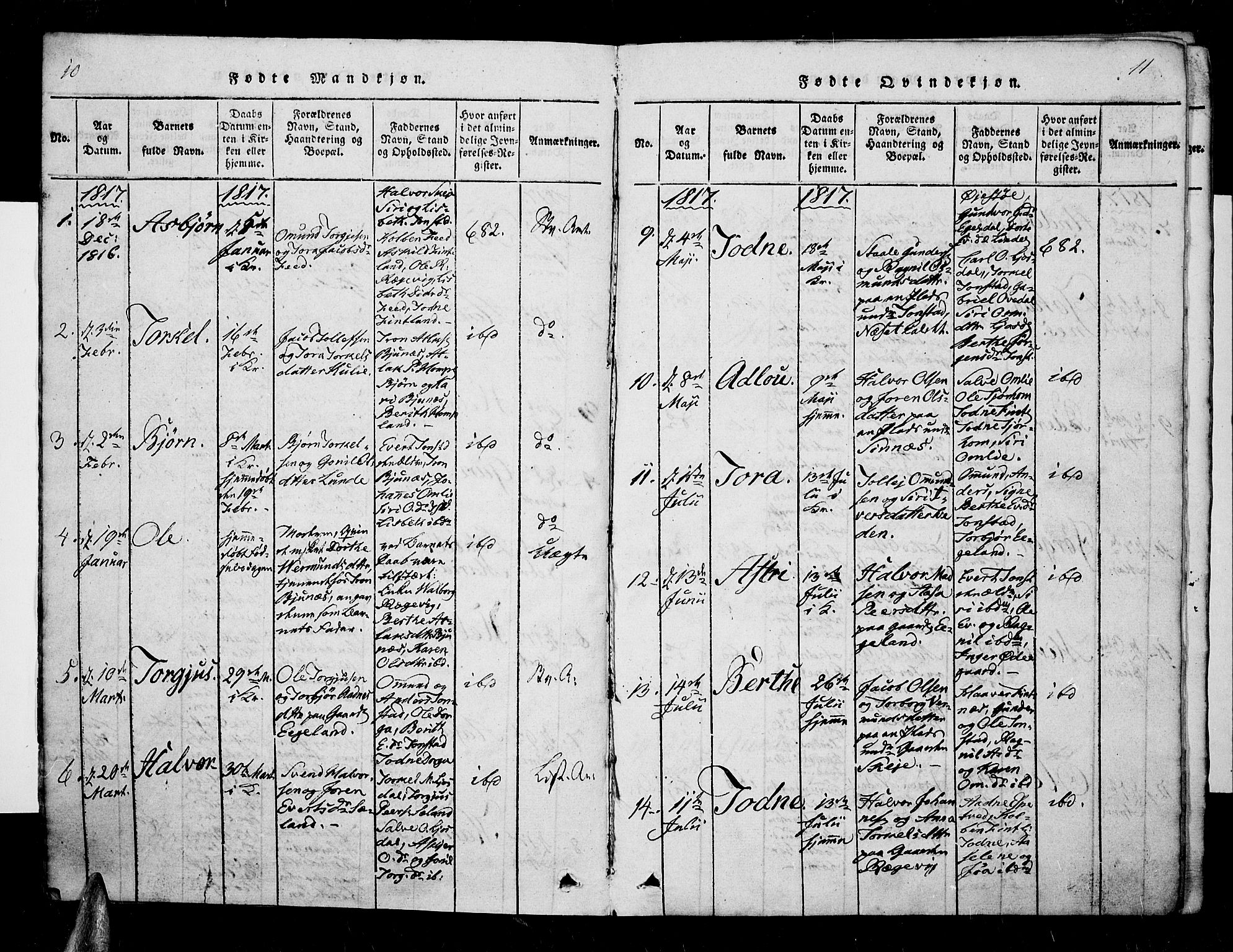 Sirdal sokneprestkontor, AV/SAK-1111-0036/F/Fa/Fab/L0001: Parish register (official) no. A 1, 1815-1834, p. 10-11