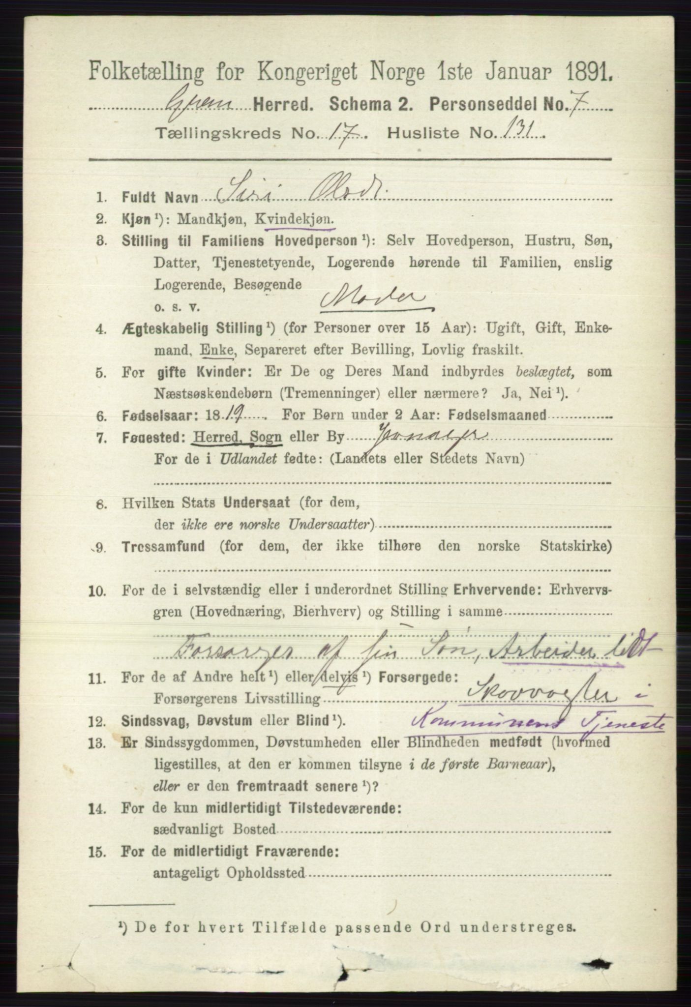 RA, 1891 census for 0534 Gran, 1891, p. 9434