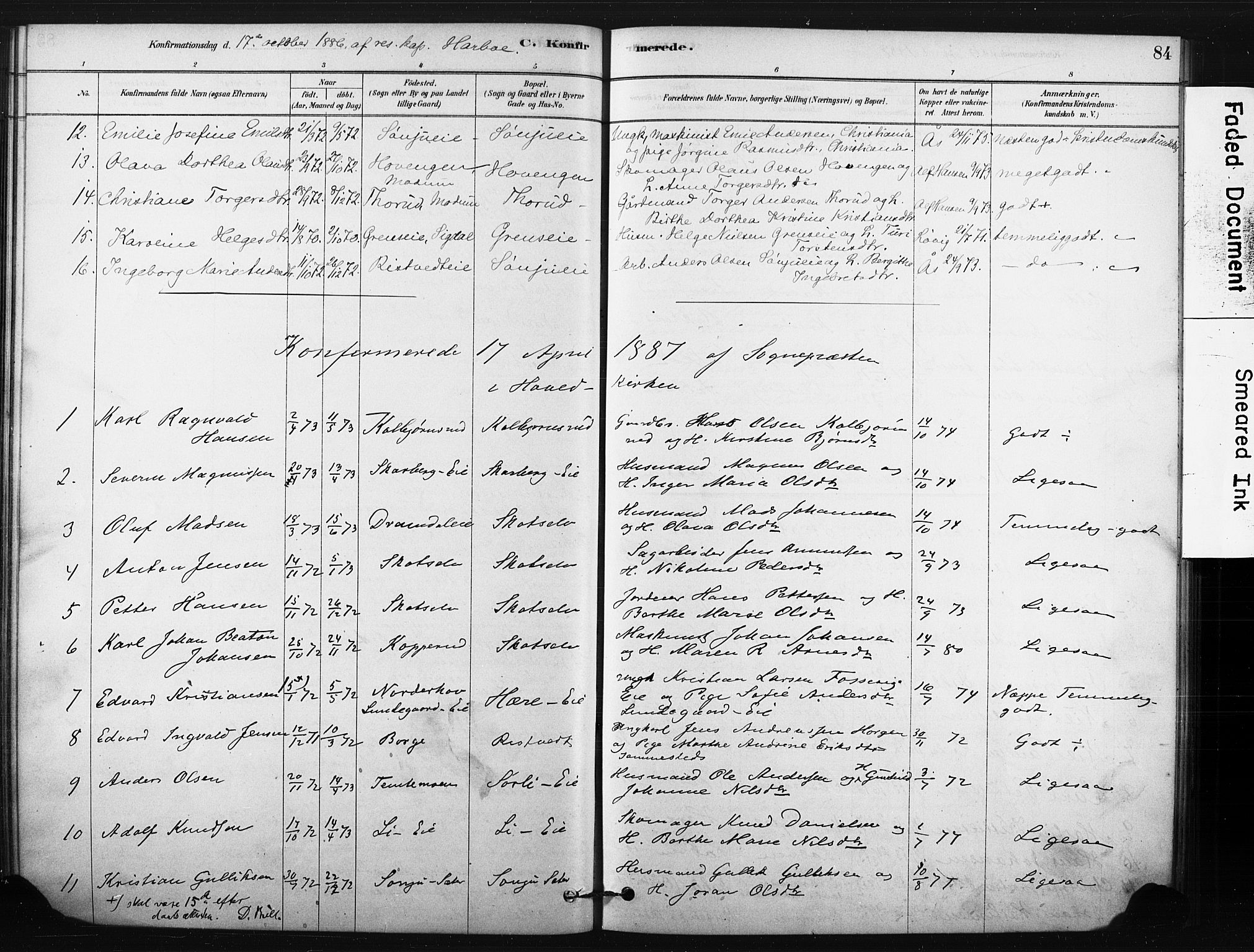 Eiker kirkebøker, AV/SAKO-A-4/F/Fc/L0001: Parish register (official) no. III 1, 1878-1889, p. 84