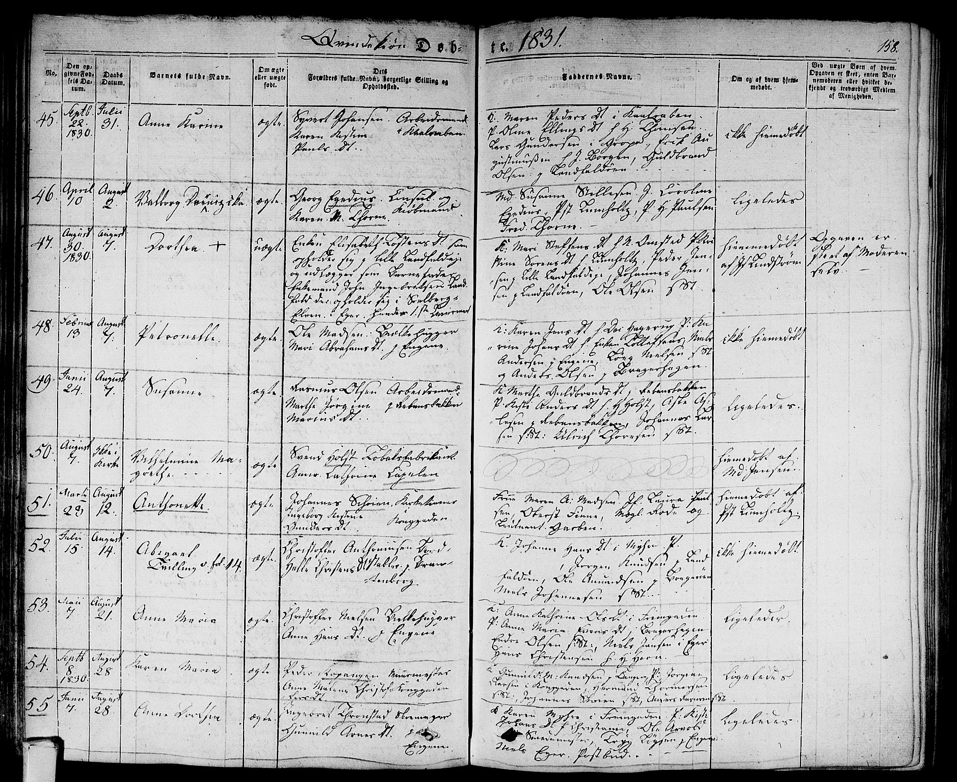 Bragernes kirkebøker, AV/SAKO-A-6/F/Fb/L0001: Parish register (official) no. II 1, 1830-1847, p. 158