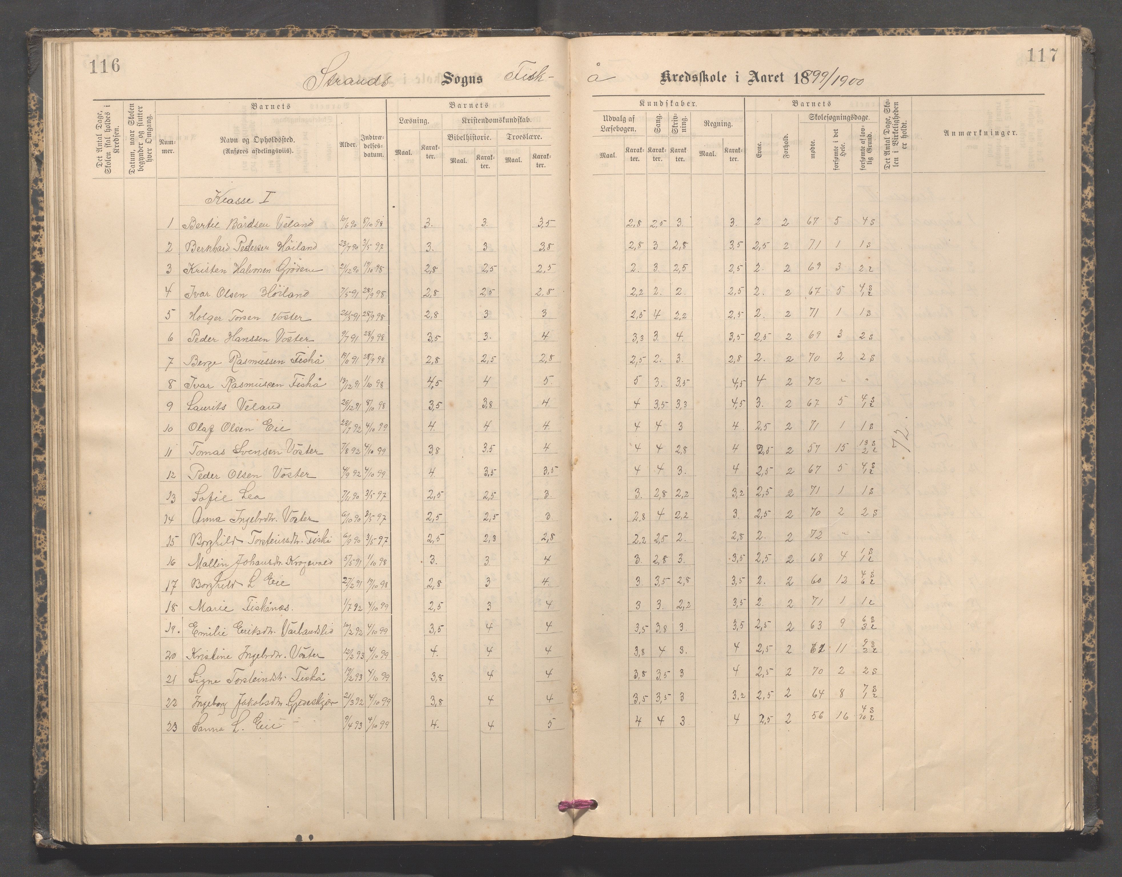 Strand kommune - Fiskå skole, IKAR/A-155/H/L0003: Skoleprotokoll for Fiskå krets, 1892-1903, p. 116-117