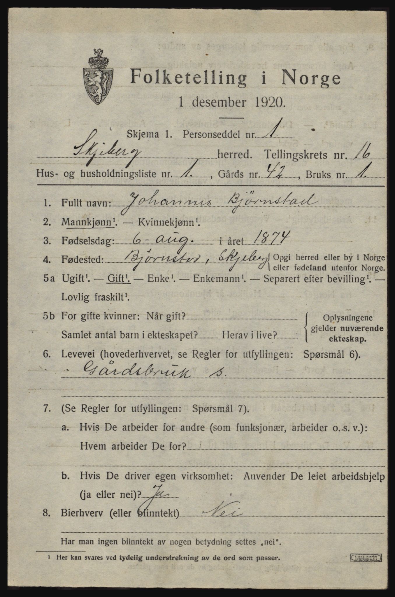 SAO, 1920 census for Skjeberg, 1920, p. 14769