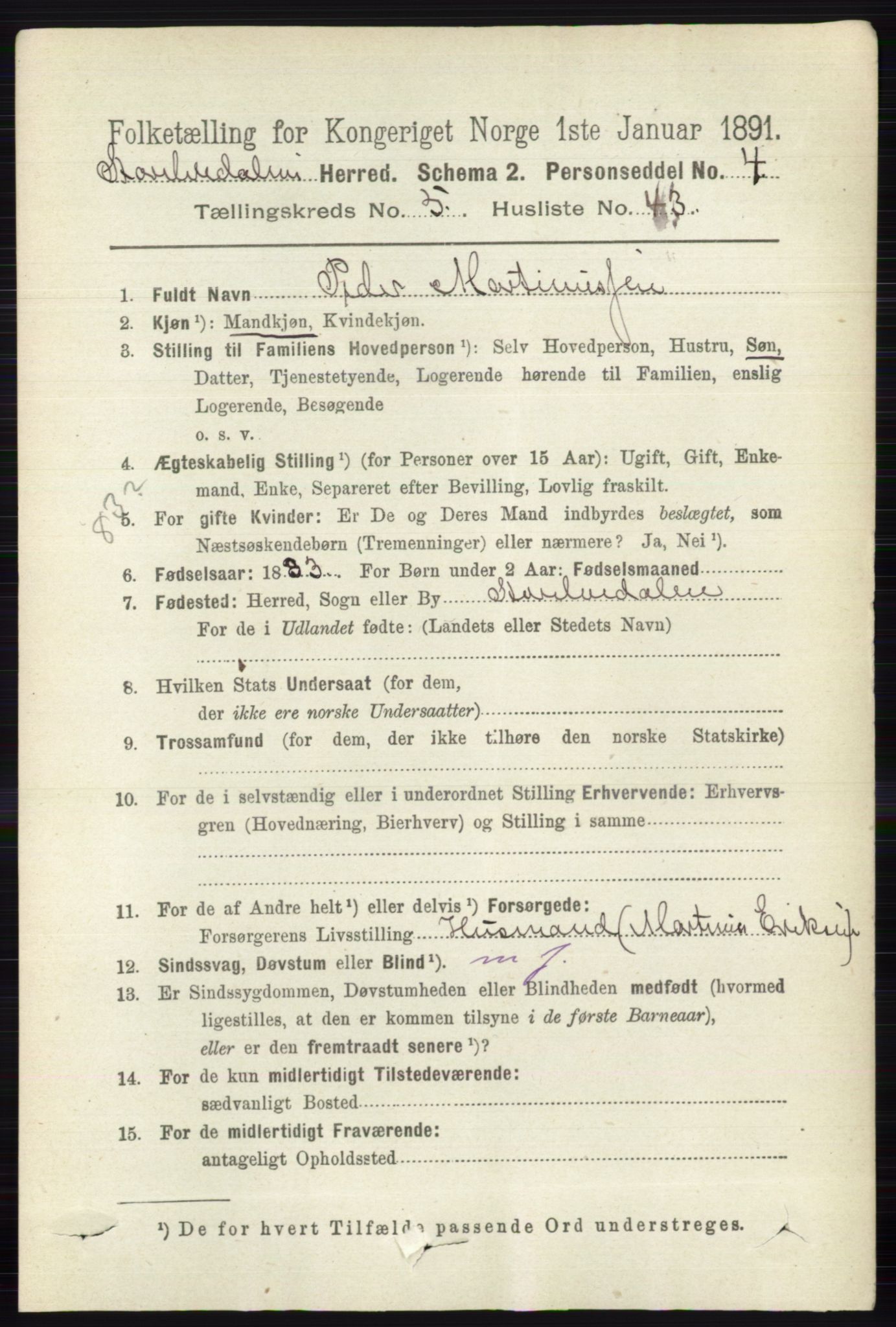 RA, 1891 census for 0430 Stor-Elvdal, 1891, p. 2033