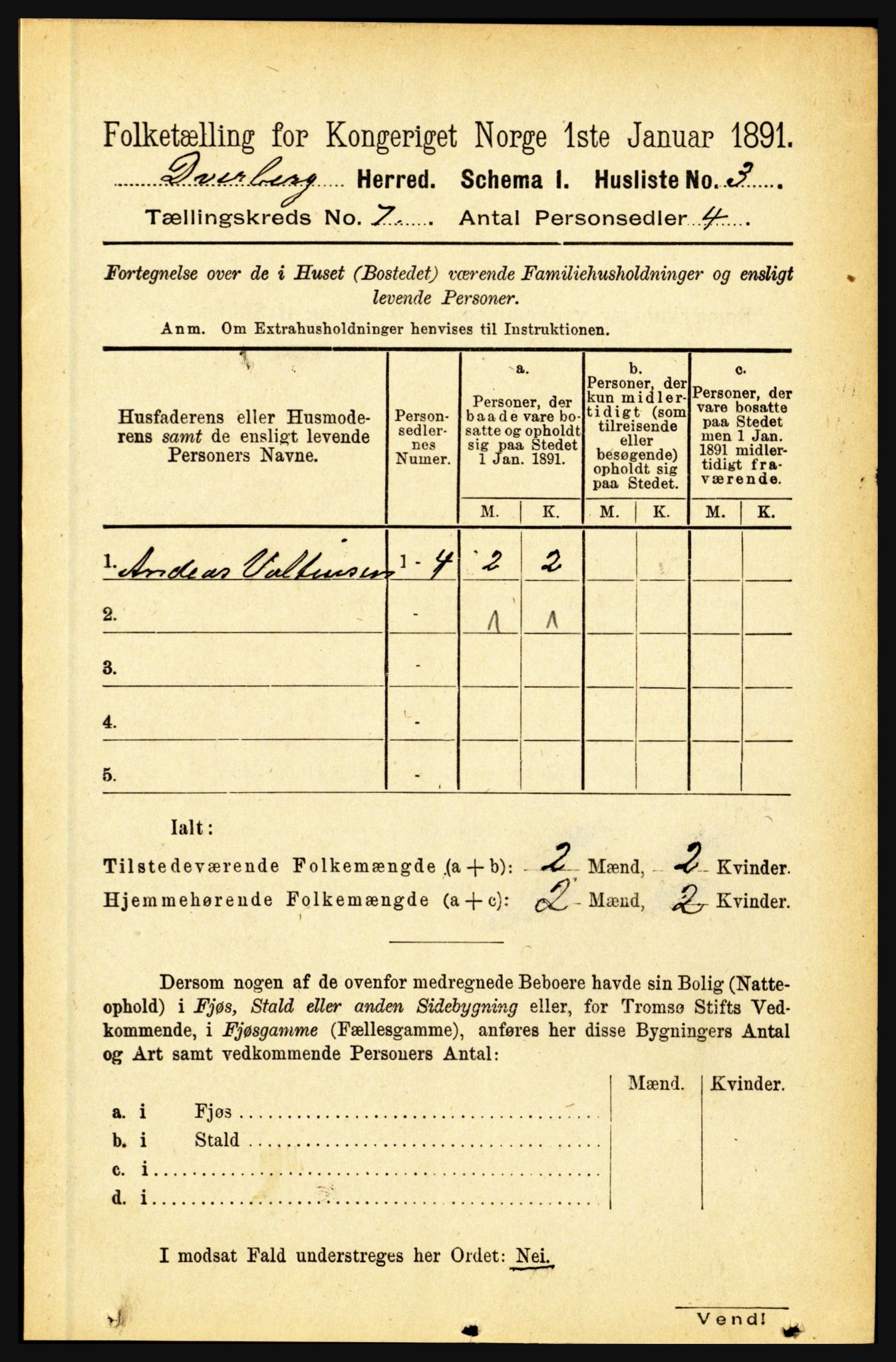 RA, 1891 census for 1872 Dverberg, 1891, p. 2507