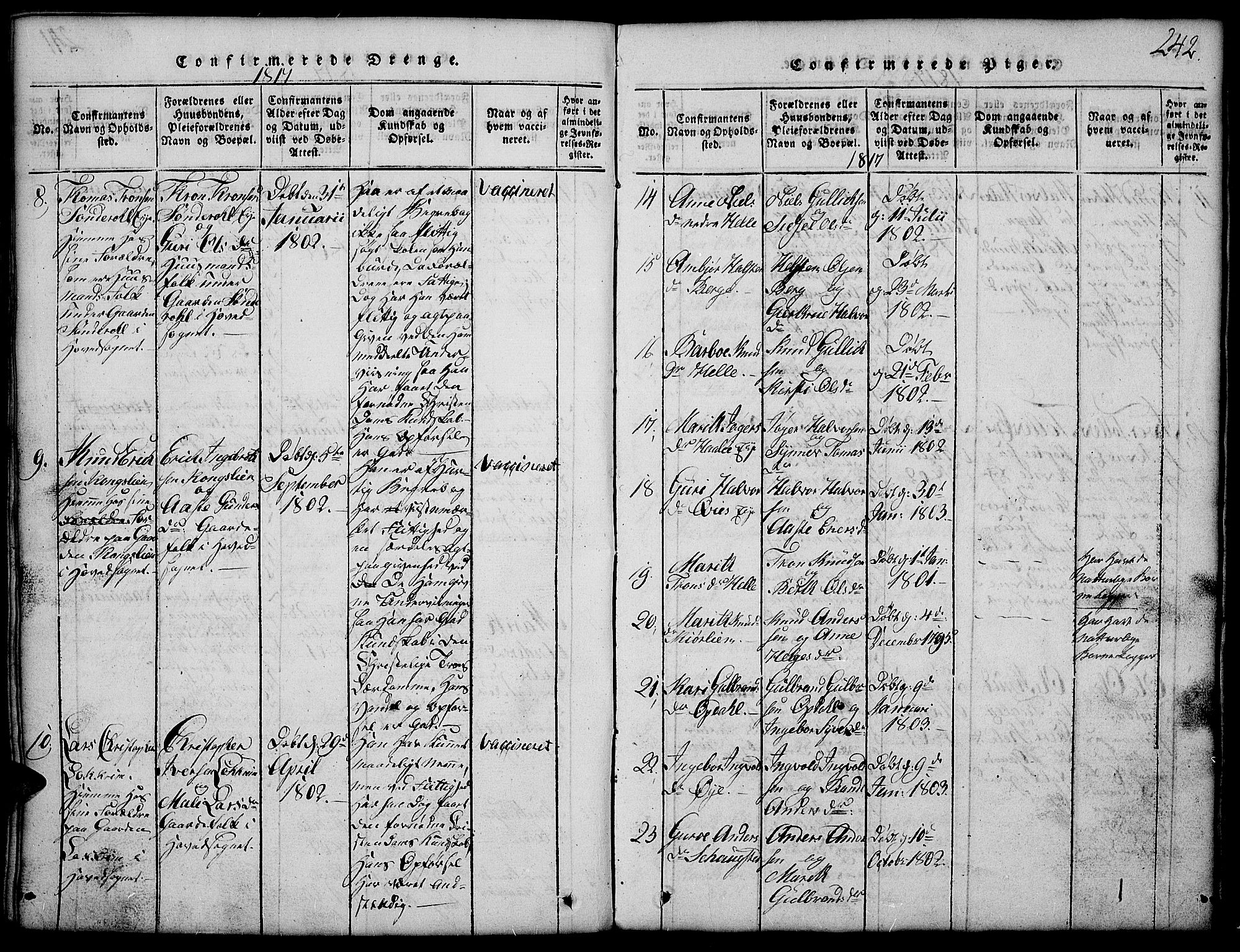 Vang prestekontor, Valdres, SAH/PREST-140/H/Hb/L0002: Parish register (copy) no. 2, 1814-1889, p. 242