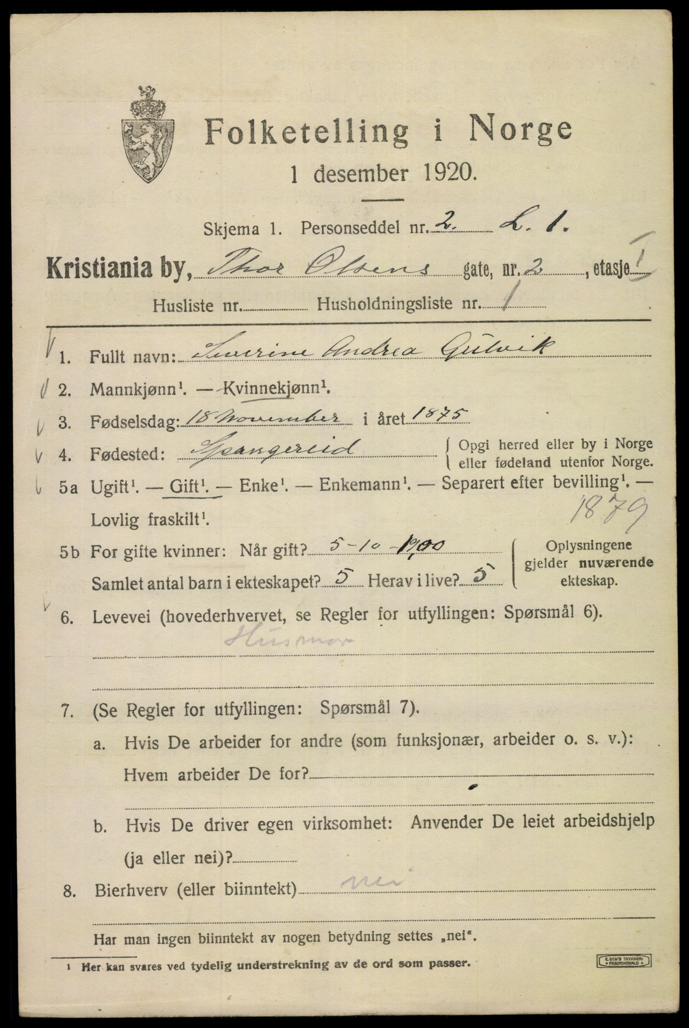 SAO, 1920 census for Kristiania, 1920, p. 573265