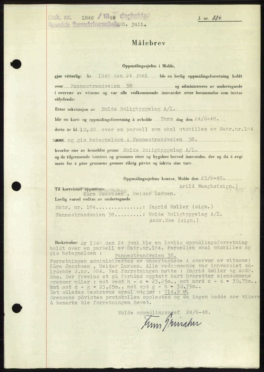 Romsdal sorenskriveri, AV/SAT-A-4149/1/2/2C: Mortgage book no. A26, 1948-1948, Diary no: : 1846/1948