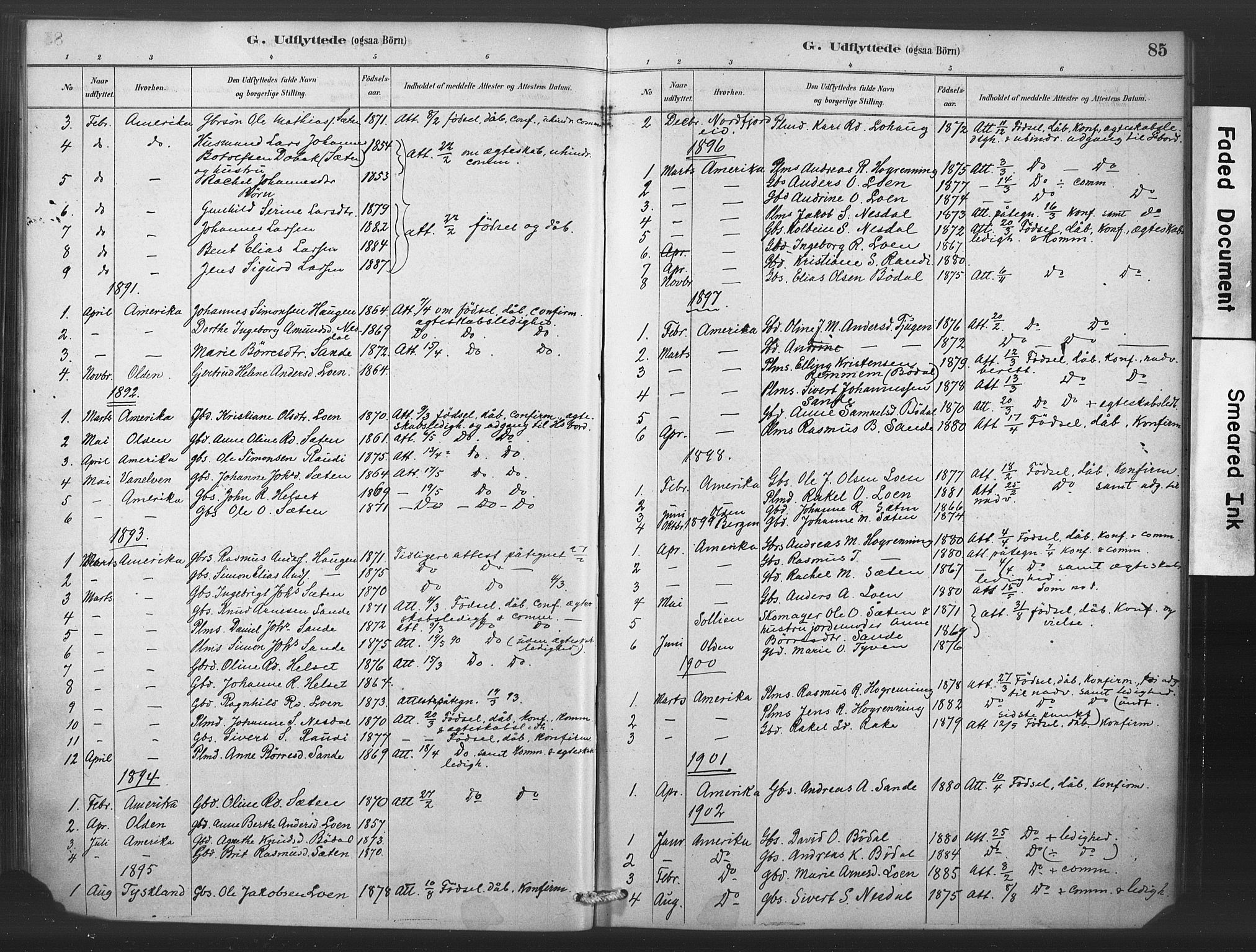 Stryn Sokneprestembete, AV/SAB-A-82501: Parish register (official) no. C 1, 1878-1907, p. 85