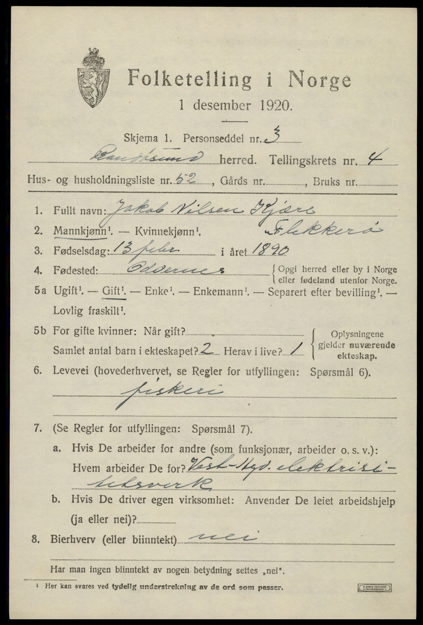 SAK, 1920 census for Randesund, 1920, p. 2304