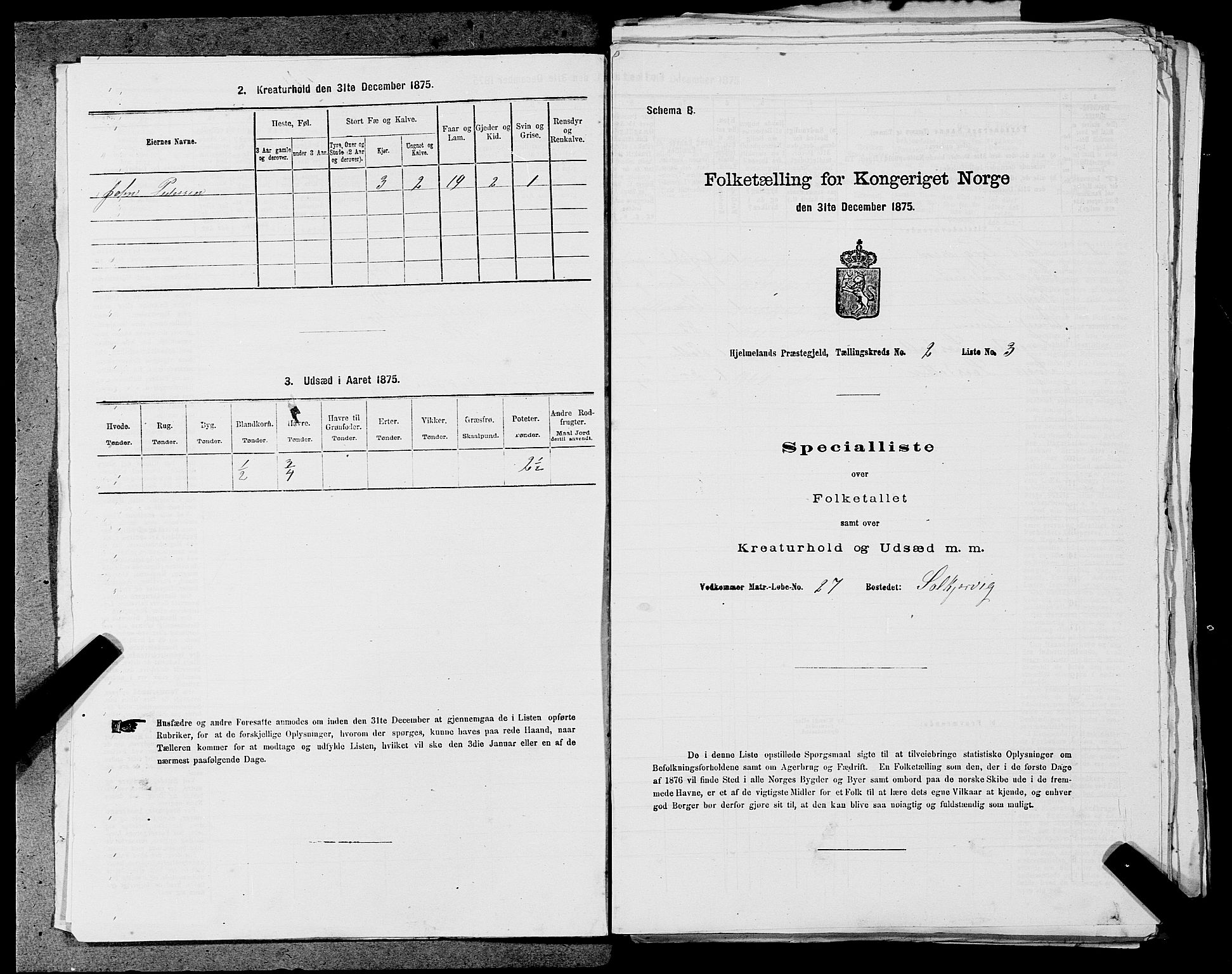 SAST, 1875 census for 1133P Hjelmeland, 1875, p. 203