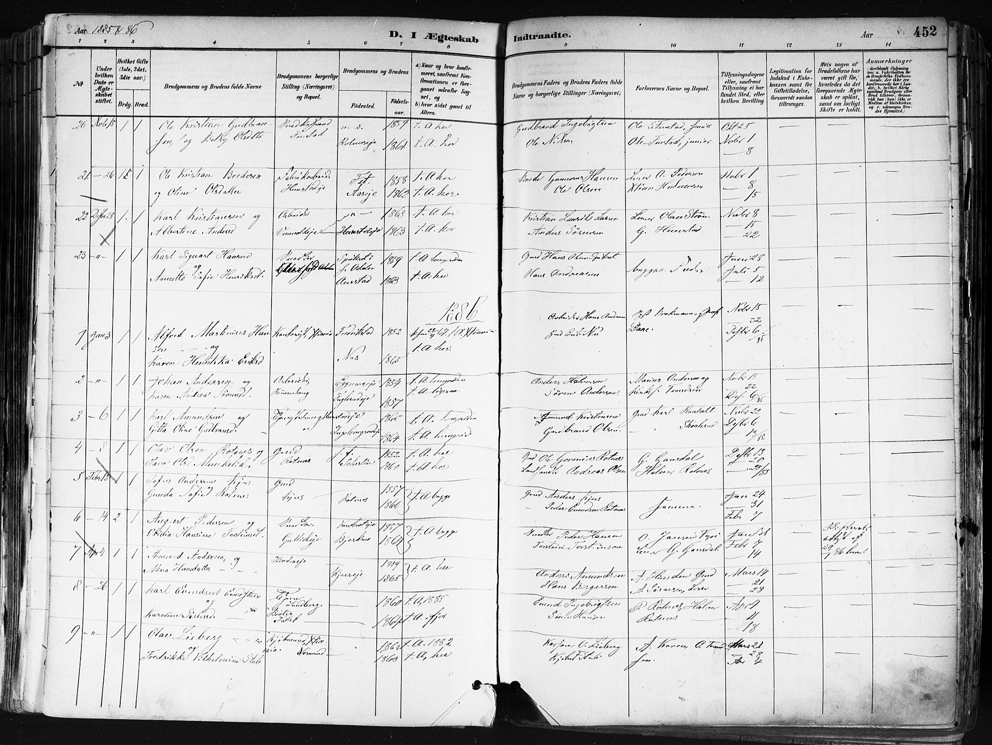 Nes prestekontor Kirkebøker, SAO/A-10410/F/Fa/L0010: Parish register (official) no. I 10, 1883-1898, p. 452