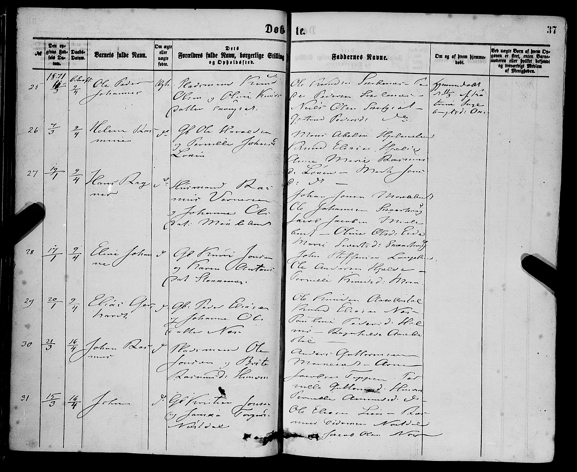 Eid sokneprestembete, SAB/A-82301/H/Haa/Haaa/L0010: Parish register (official) no. A 10, 1867-1878, p. 37