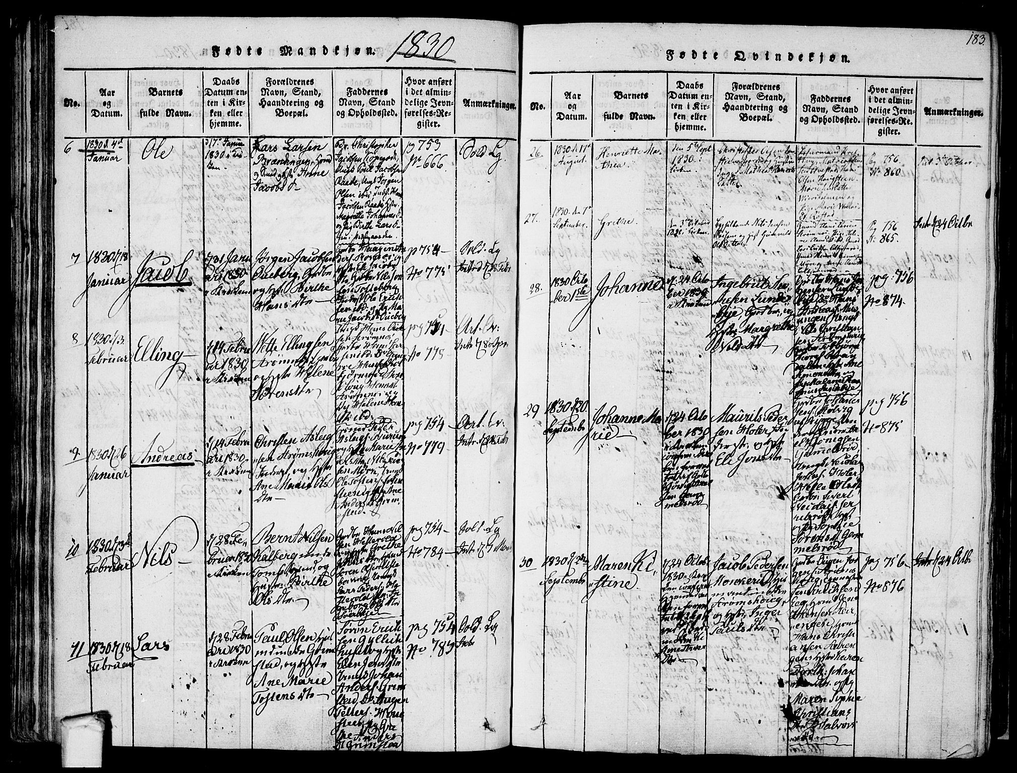 Råde prestekontor kirkebøker, AV/SAO-A-2009/F/Fa/L0004: Parish register (official) no. 4, 1814-1830, p. 182-183