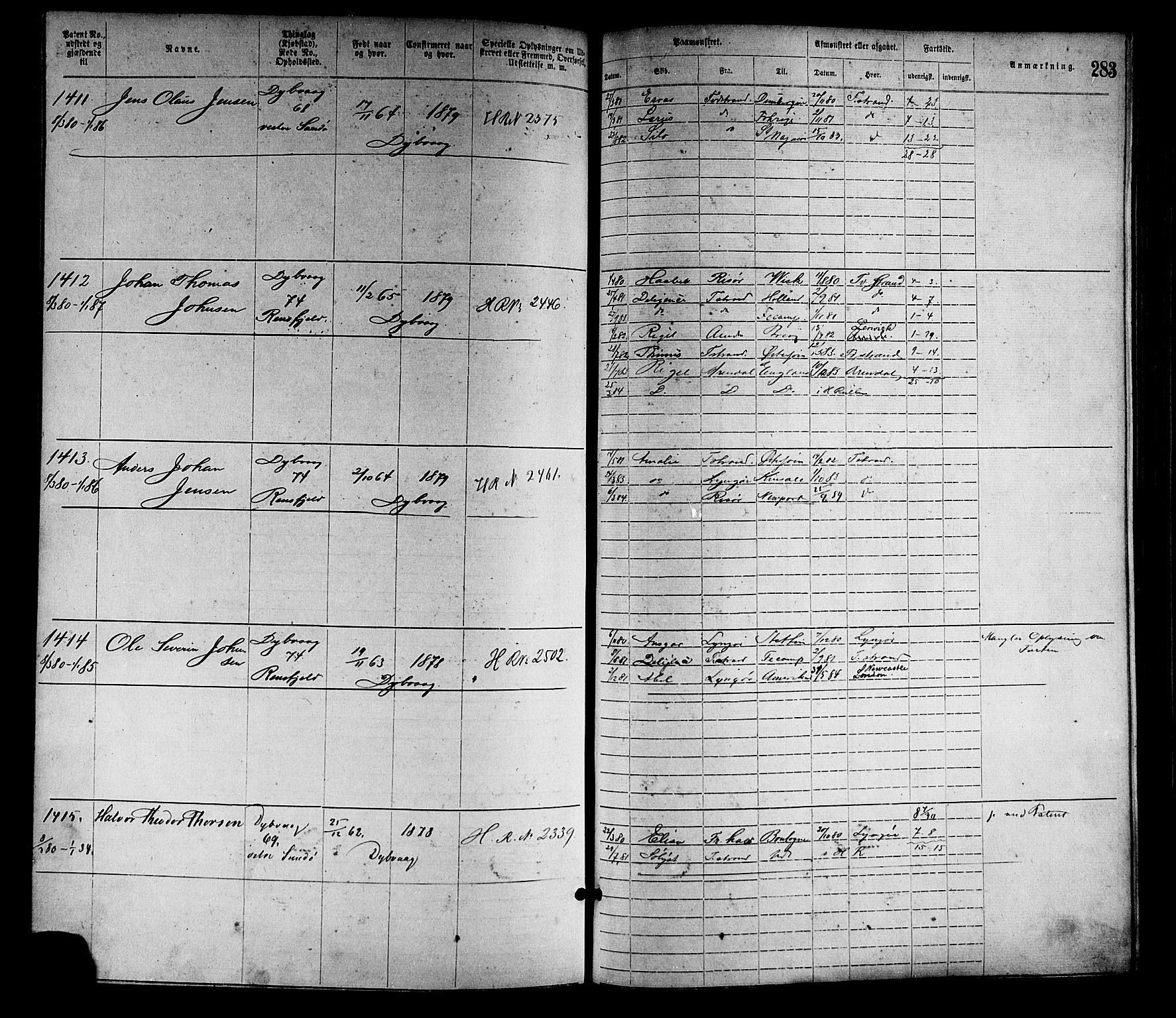 Tvedestrand mønstringskrets, SAK/2031-0011/F/Fa/L0001: Annotasjonsrulle nr 1-1905 med register, R-1, 1866-1886, p. 308