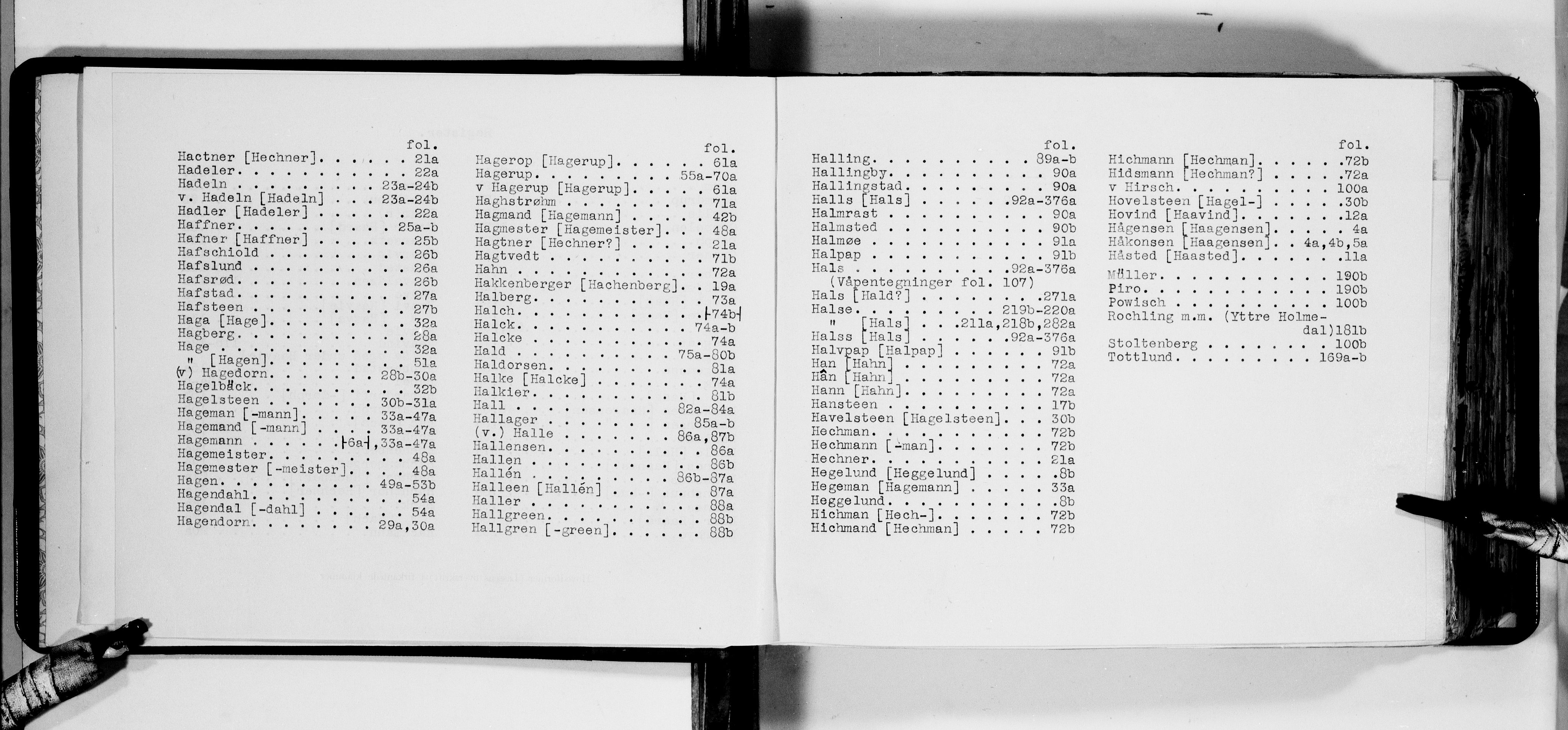 Lassens samlinger, AV/RA-PA-0051/F/Fa/L0017: Personalhistoriske og genealogiske opptegnelser: Haaber - Hals, 1500-1907