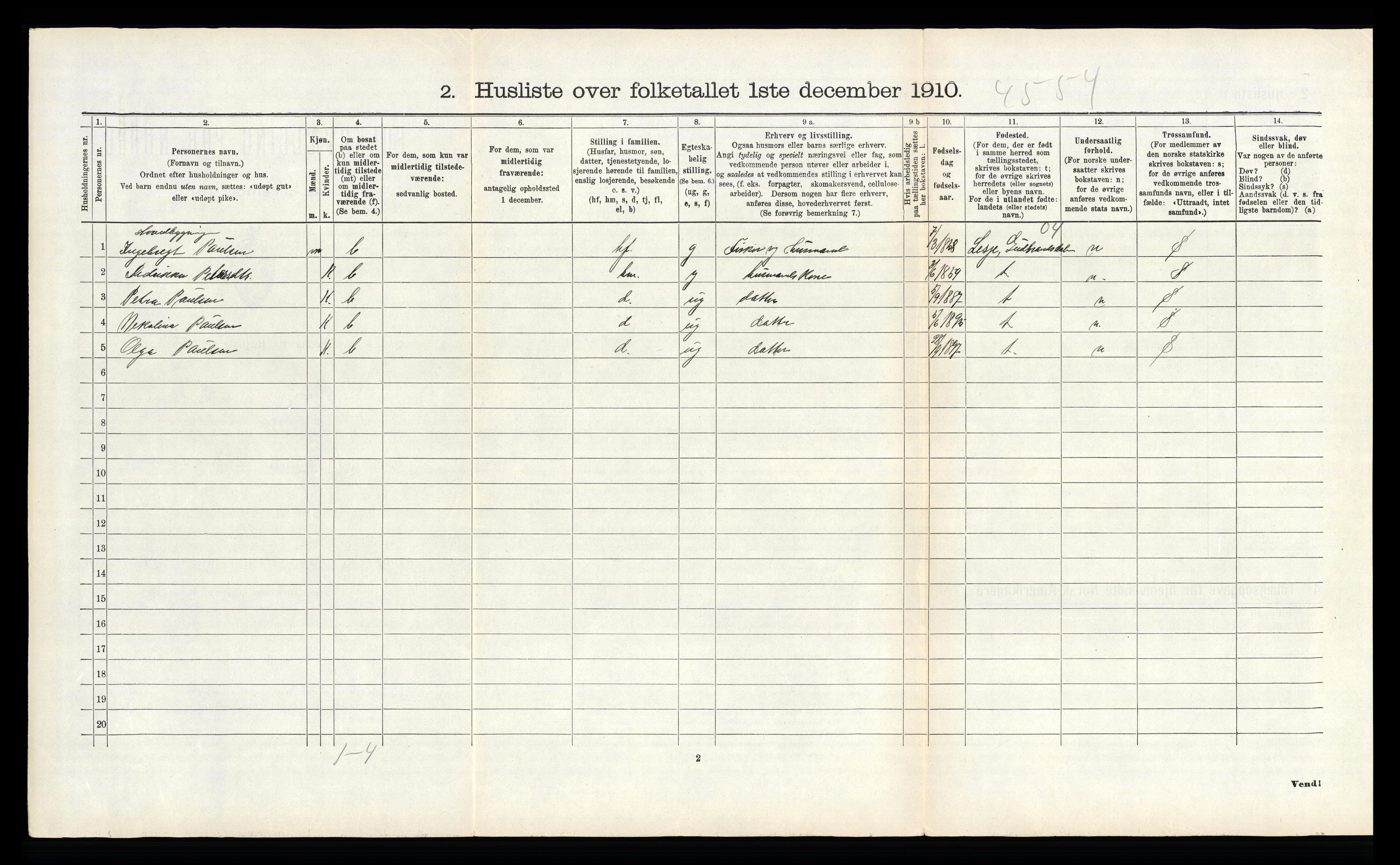 RA, 1910 census for Vega, 1910, p. 405