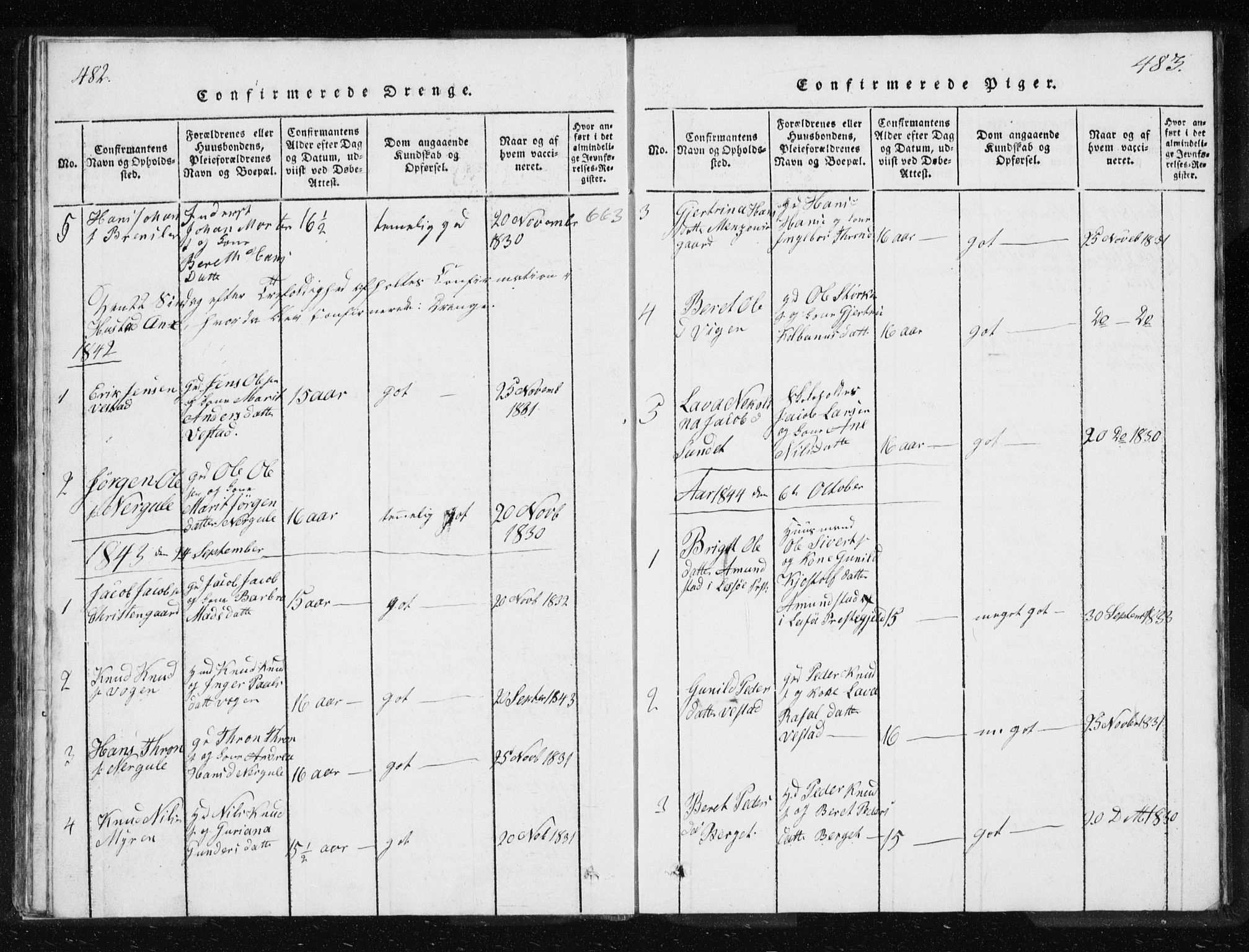 Ministerialprotokoller, klokkerbøker og fødselsregistre - Møre og Romsdal, AV/SAT-A-1454/566/L0772: Parish register (copy) no. 566C01, 1818-1845, p. 482-483