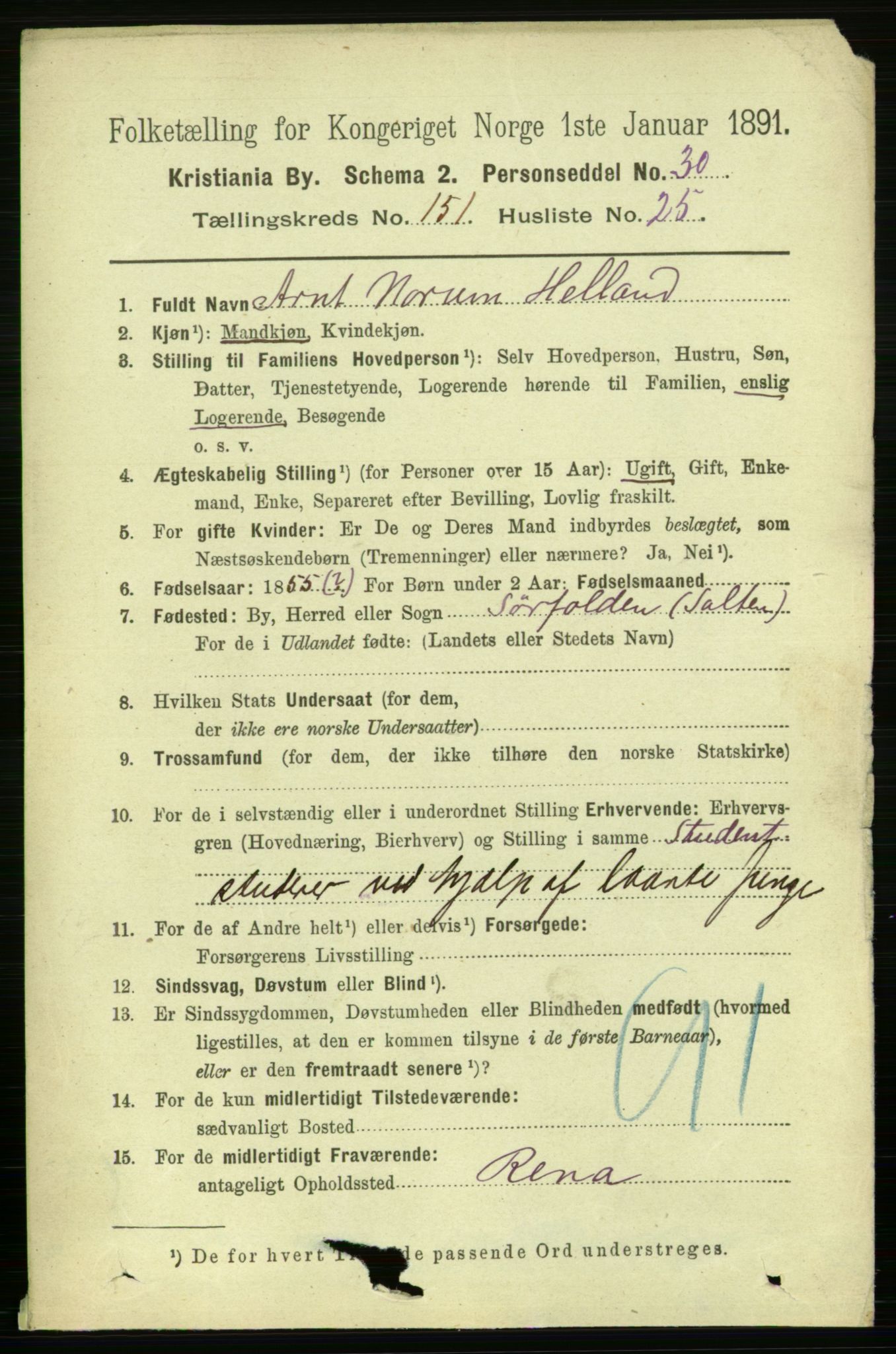 RA, 1891 census for 0301 Kristiania, 1891, p. 85072